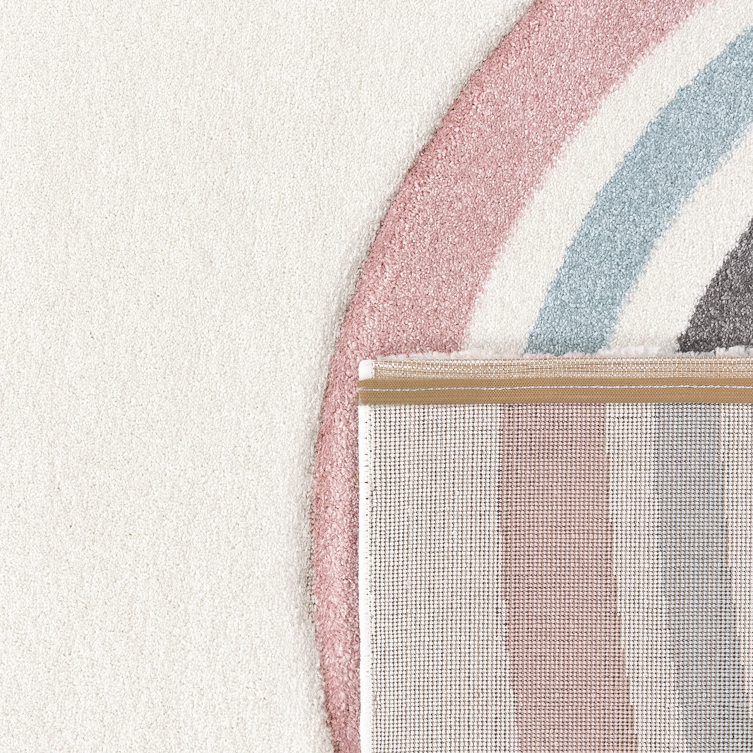 Paco Home Teppich Kinderzimmer Kinderteppich Junge Mädchen Pastell 3D Effekt Modern Regenbogen Herz Creme Rosa Grau, Grösse:140x200 cm
