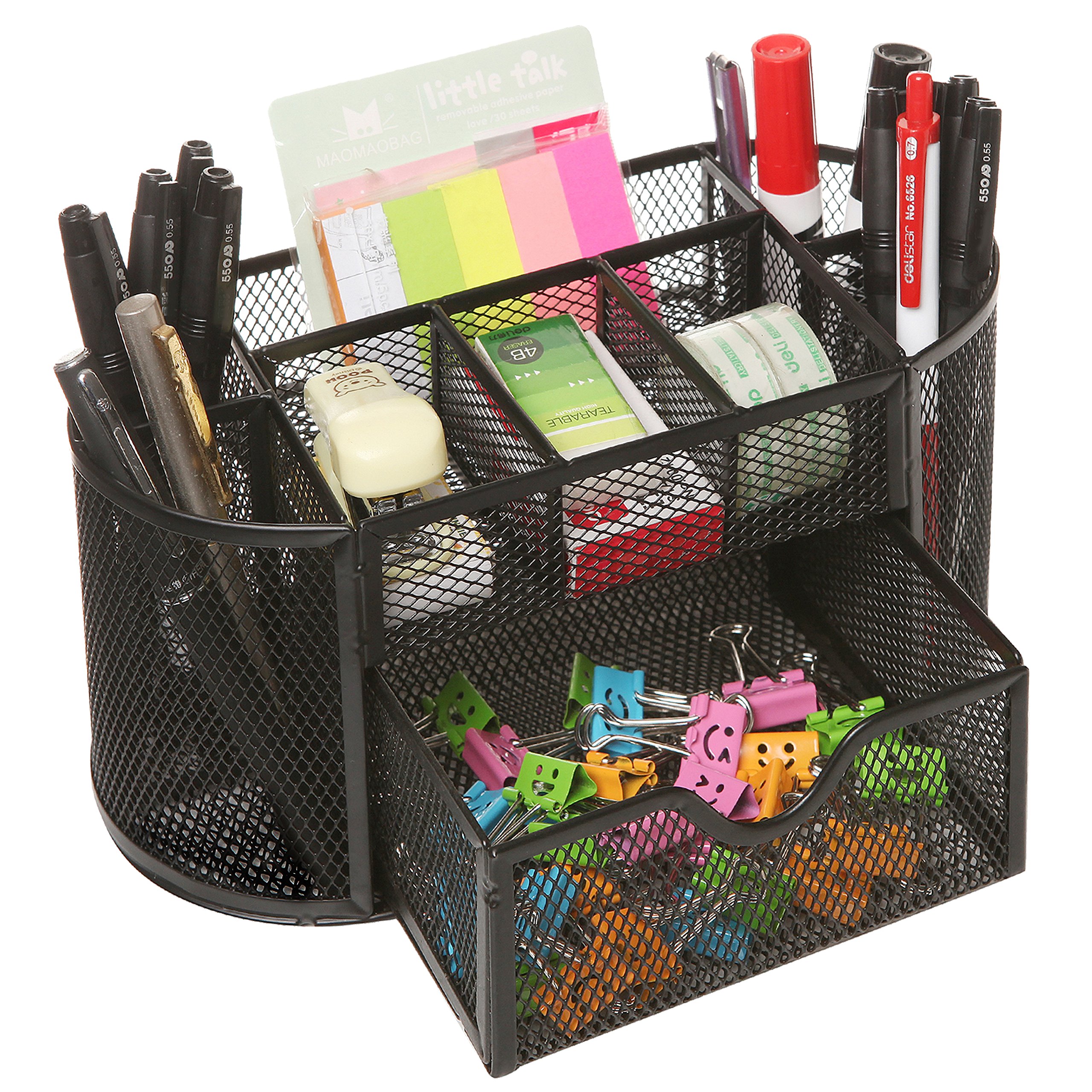 MyGift Black Metal Wire Mesh 8 Compartments Office Supply Desktop