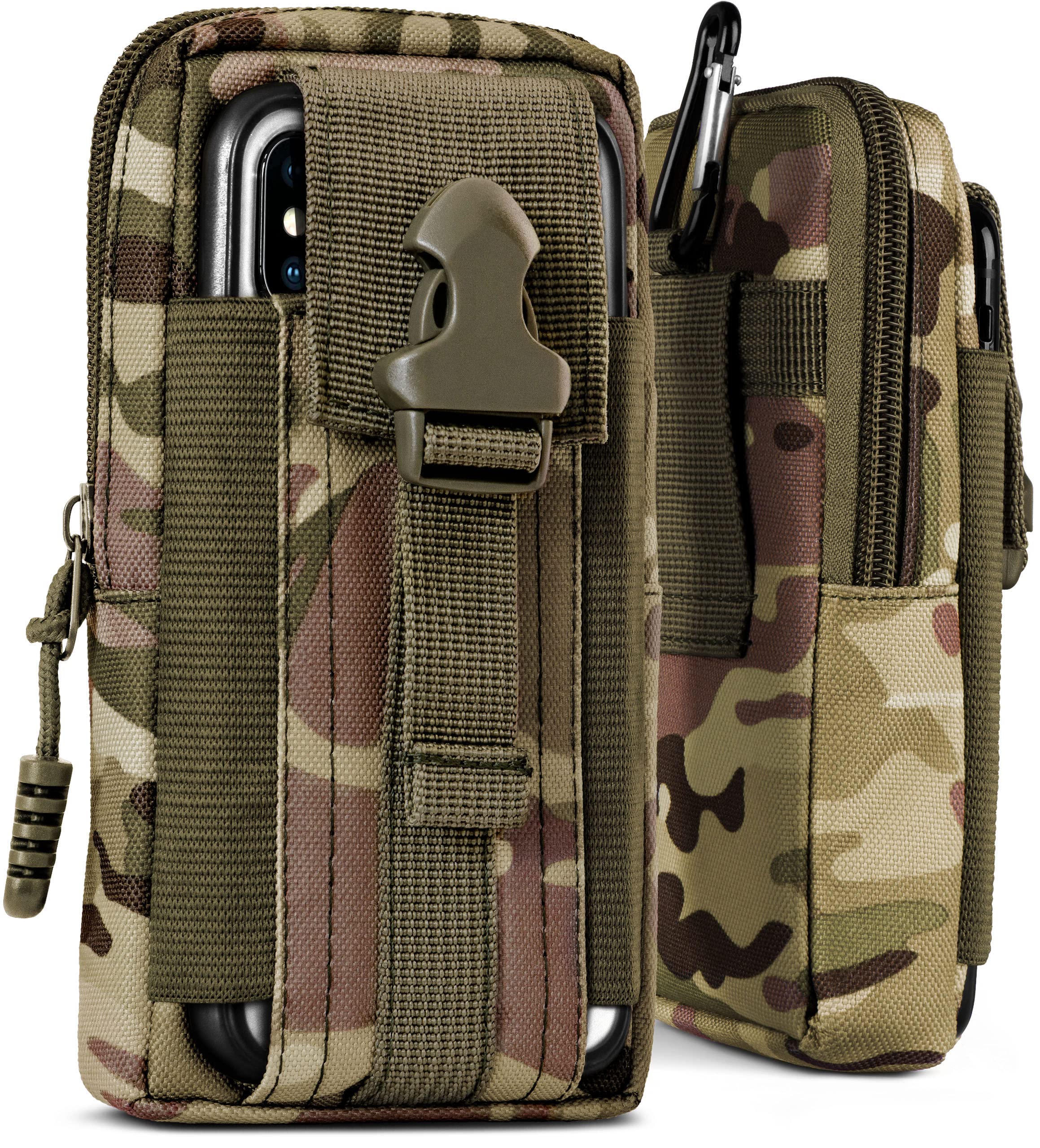 ONEFLOW - Cinturón multifunción de Nailon Oxford para Todas Las Series Samsung | Funda Universal para móvil con mosquetón – para Deportes al Aire Libre, Camuflaje Verde