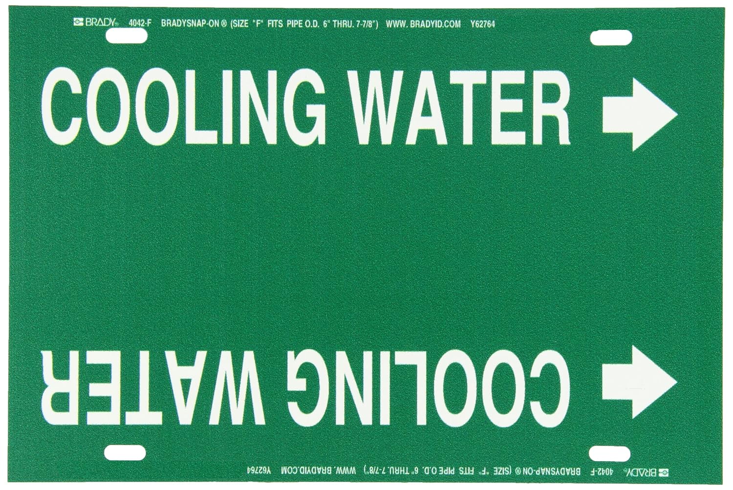 Brady 4042-F Brady Strap-On Pipe Marker, B-915, White On Green Printed Plastic Sheet, Legend "Cooling Water"