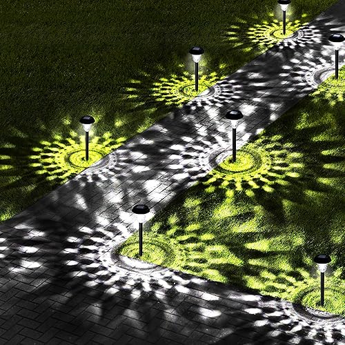 Ultra Bright Solar Lights Outdoor Waterproof 8 Pack, 100% Faster Charge Solar Lights for Outside with Vibrant Mandala Pattern, Solar Pathway Garden Lights Up to 12H Auto On/Off