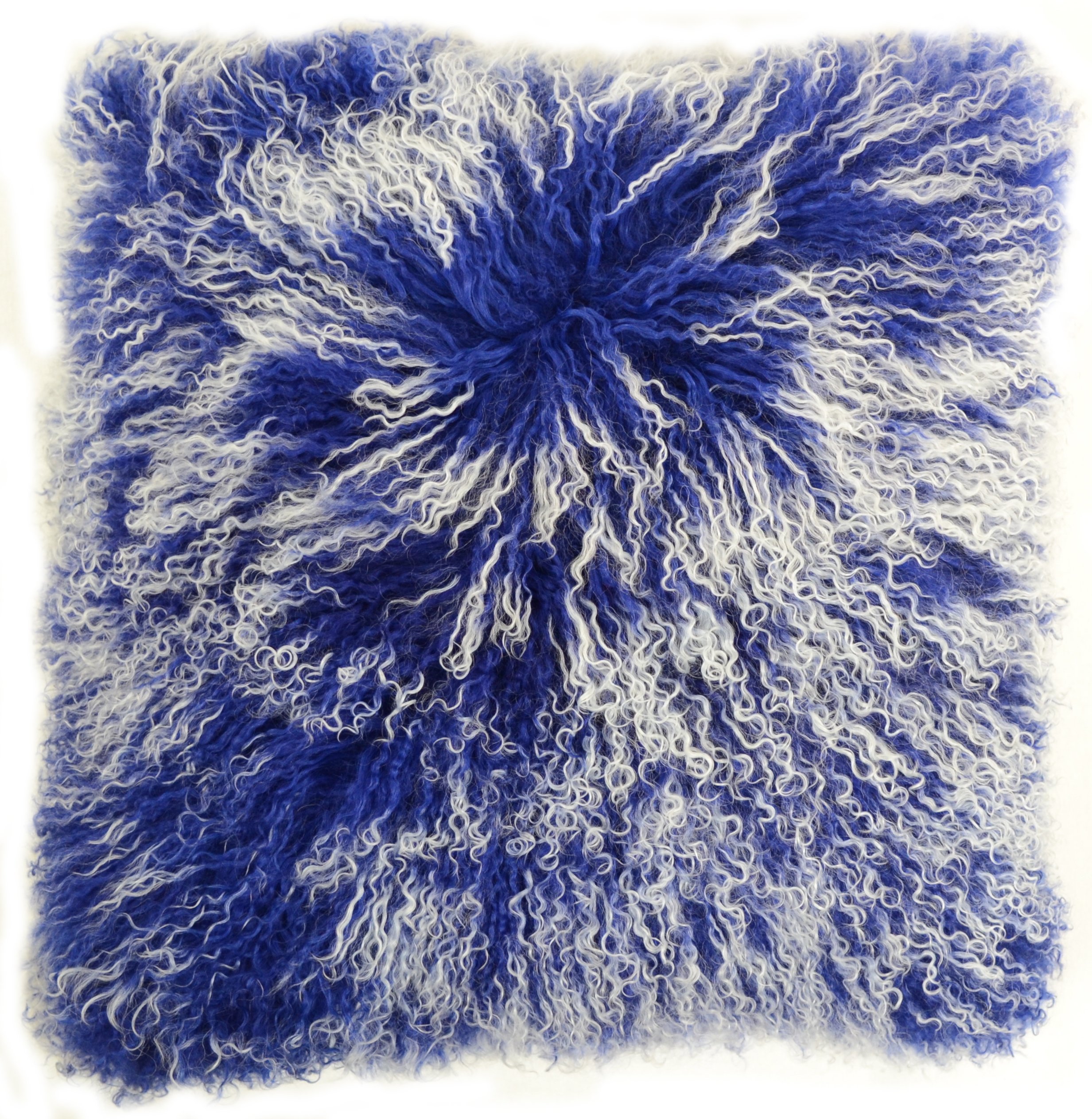 SNUGRUGS Mongolian Long Curly Wool Sheepskin Cushion/Pillow & Cushion Inner - 40cm x 40cm - Blue with White Tip