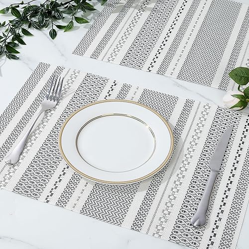 Miniatura 4 de fanquare Juego de 6 manteles individuales a rayas azules, lavables, de vinilo, resistentes al calor, para cocina, interiores y exteriores, color azul