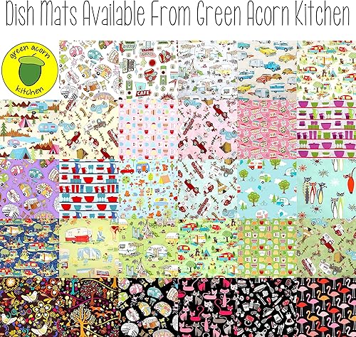 Miniatura 5 de Retro Trailers on Aqua Coffee Station Mat - Camping Dish Drying Mat - Pet Placemat - Appliance Mat - 16x20 Inches - Truck Camper - 5th Wheel - Tipi