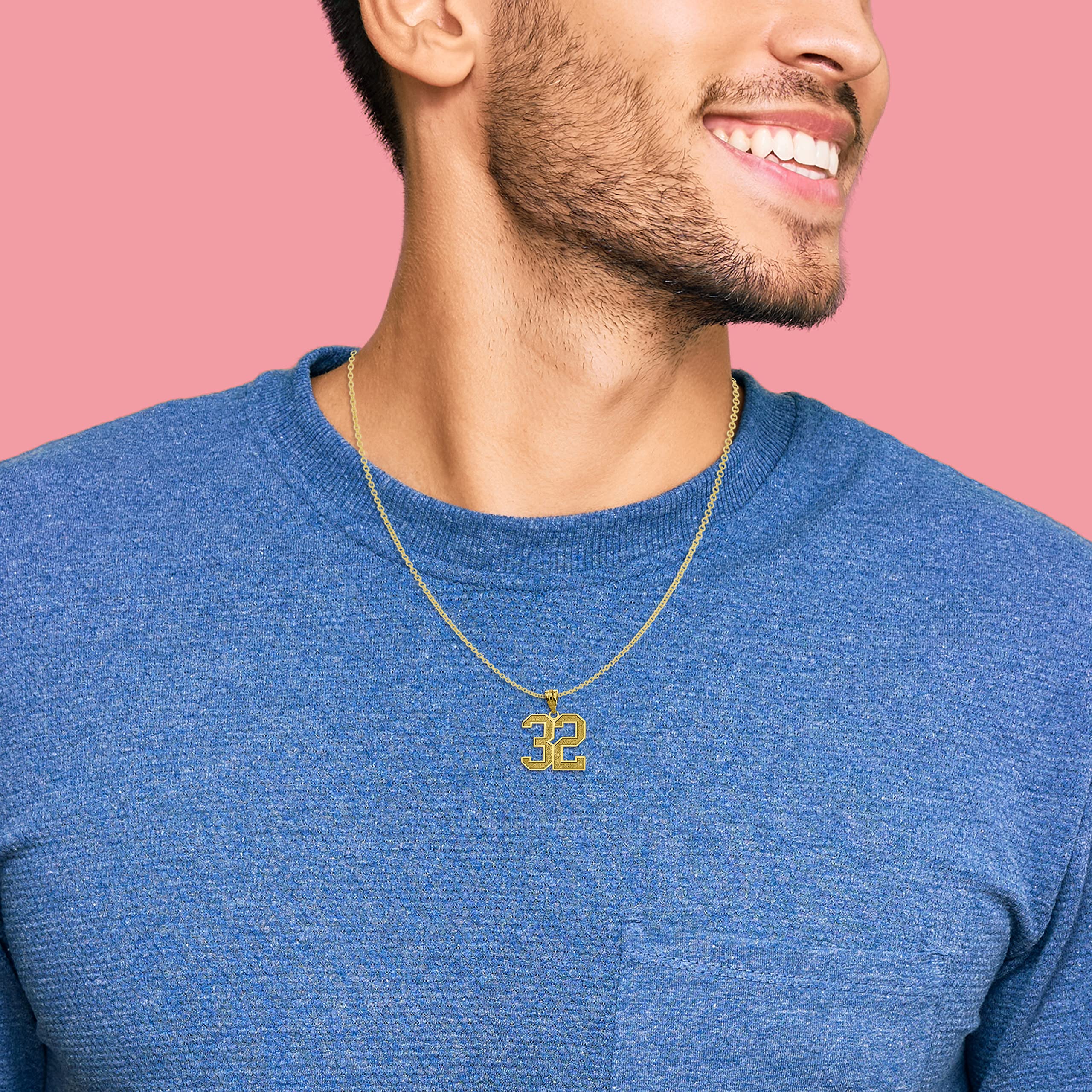 14K Yellow Gold Customizable Sports Jersey Lucky Number and Name Pendant Charm with Personalized Engraving - Comes with 18