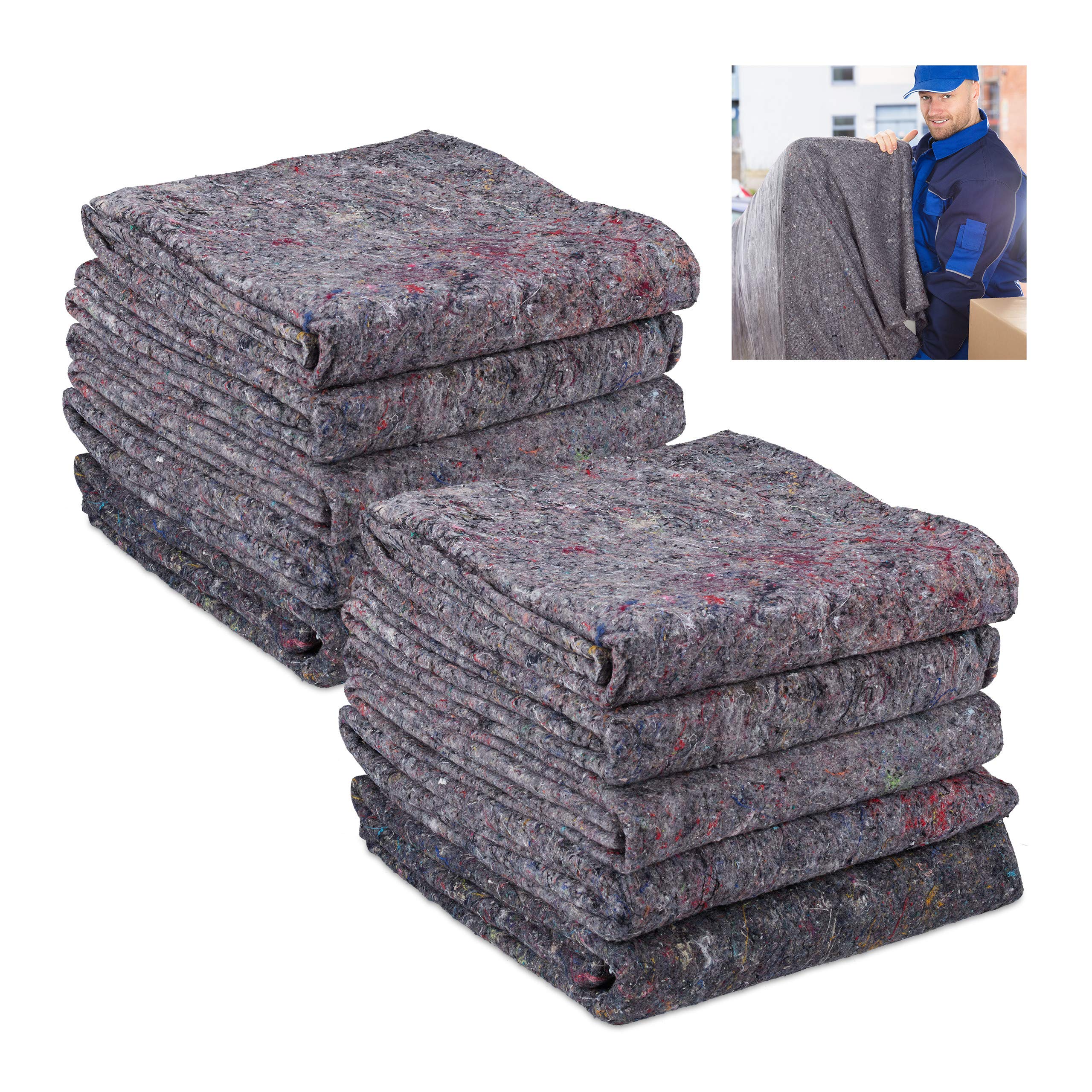 Relaxdays Couvertures de déménagement, x10, travaux, Transport, Stockage, Non-​tissé recyclé, Protection 150x200, Gris