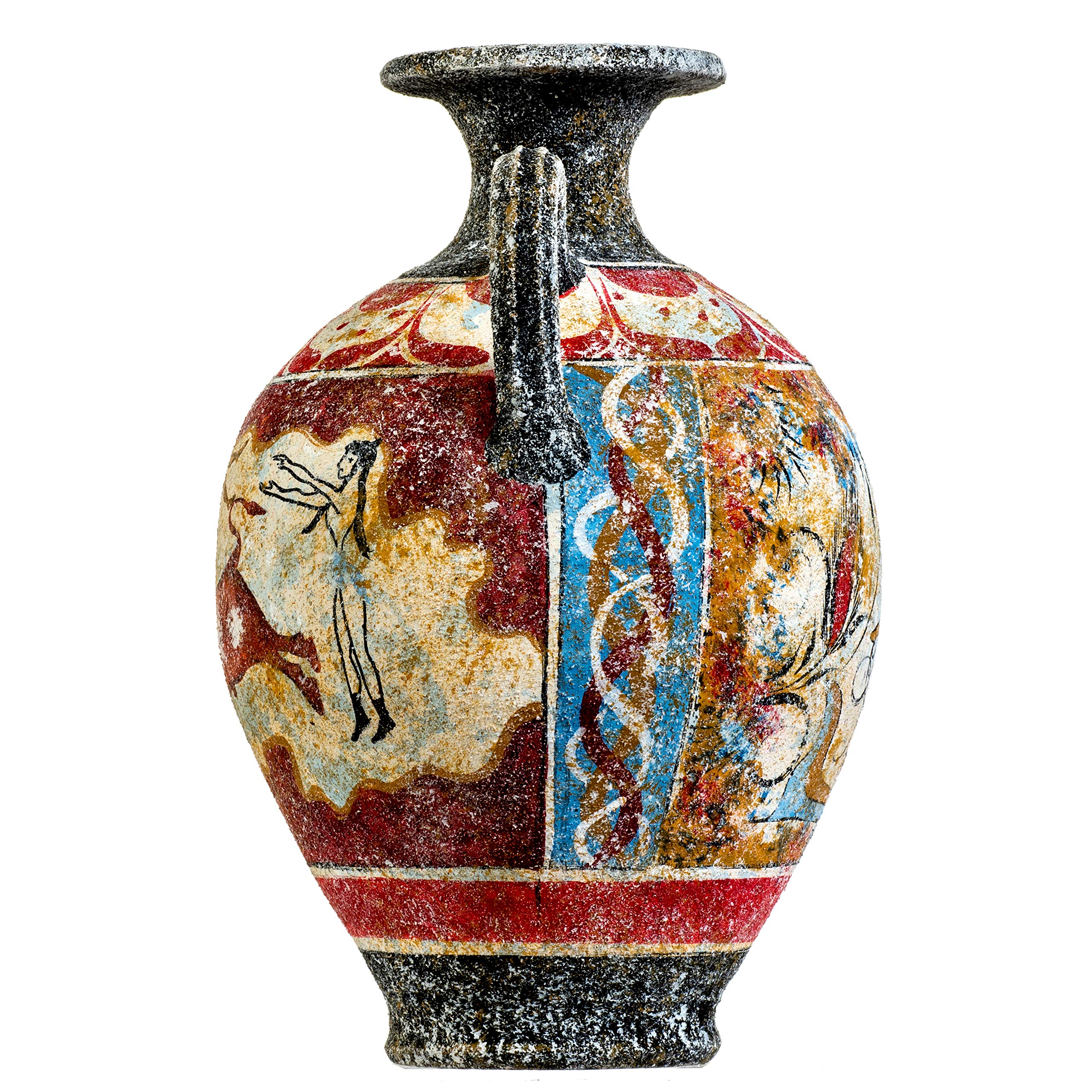 Antike Griechische Minoische Amphore, Handgefertigte Keramikvase Mit Fresko, Stiersprung-wandbild