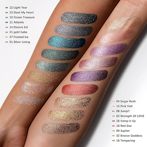 Miniatura 8 de Oulac Sombra de ojos líquida con purpurina azul, delineador de ojos líquido no pegajoso, cobertura de un solo golpe, con fórmula resistente a las