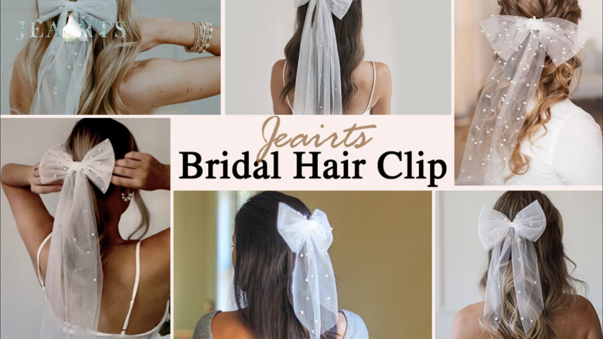 Bridal Bow Hair Set – 3 Piece Pearl Veil Bow Clip Earrings – Bachelorette Pearl Veil and Hair Bow Clip for Bachelorette party – The  main image 4