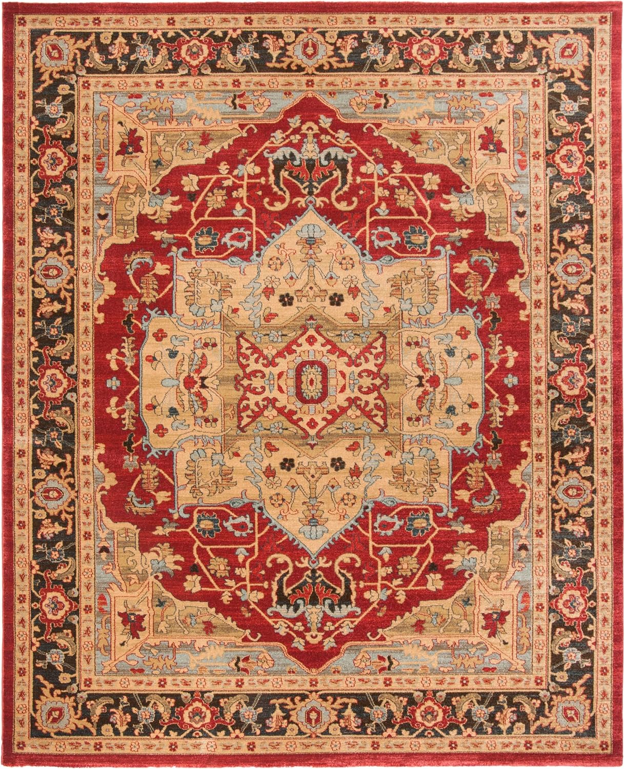 SAFAVIEH Mahal Collection Area Rug - 8' x 10', Natural & Navy, Traditional Oriental Design, Non-Shedding & Easy Care, Ideal for High Traffic Areas in Living Room, Bedroom (MAH625B)