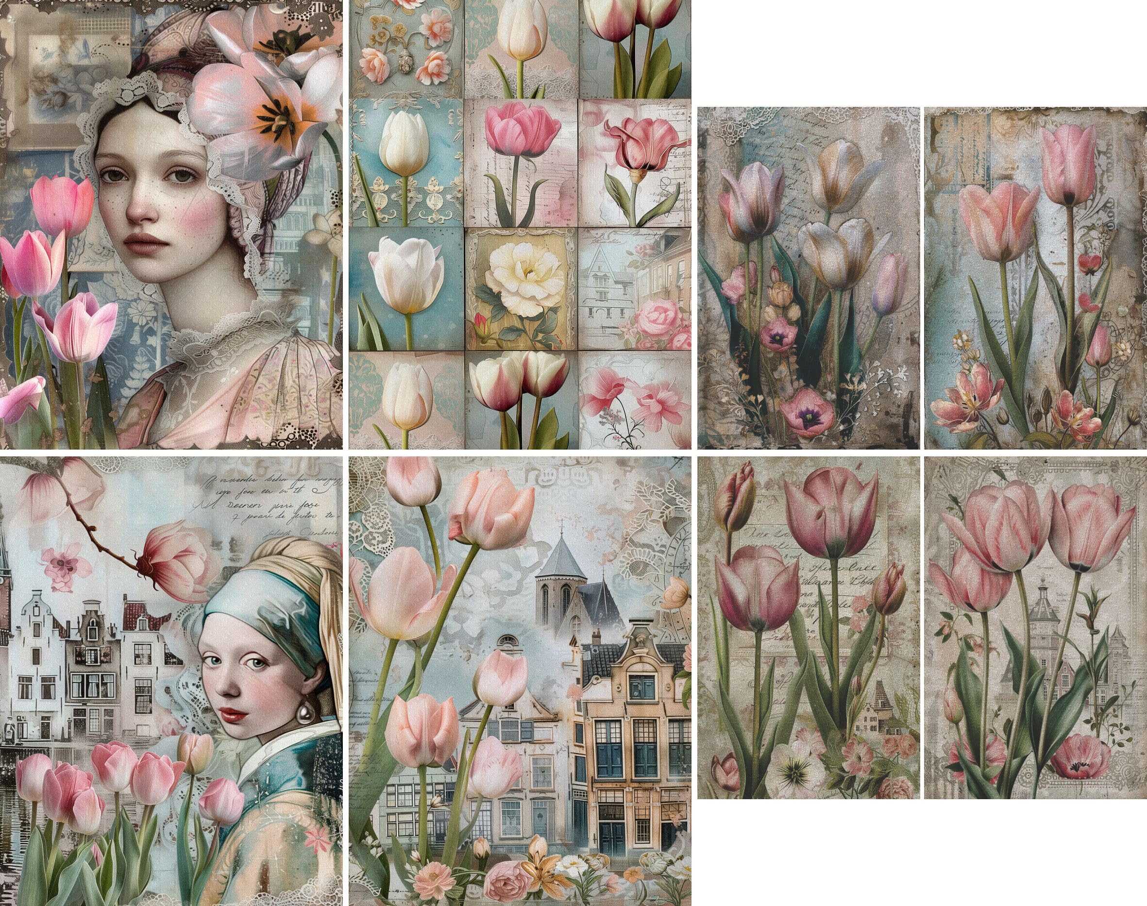 Amsterdam Tulips Rice Paper, 8 x 10.5 inch (6pc) - Mulberry Paper for Decoupage Scrapbooking Cards Crafts by Craft Kreativelys