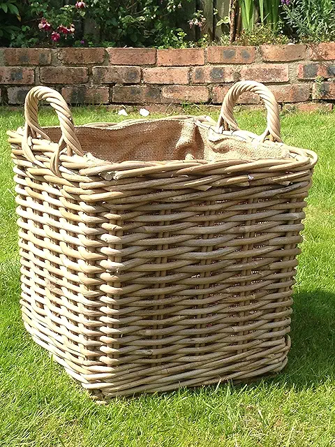 Square Wood Basket with Removable Liner and Handles