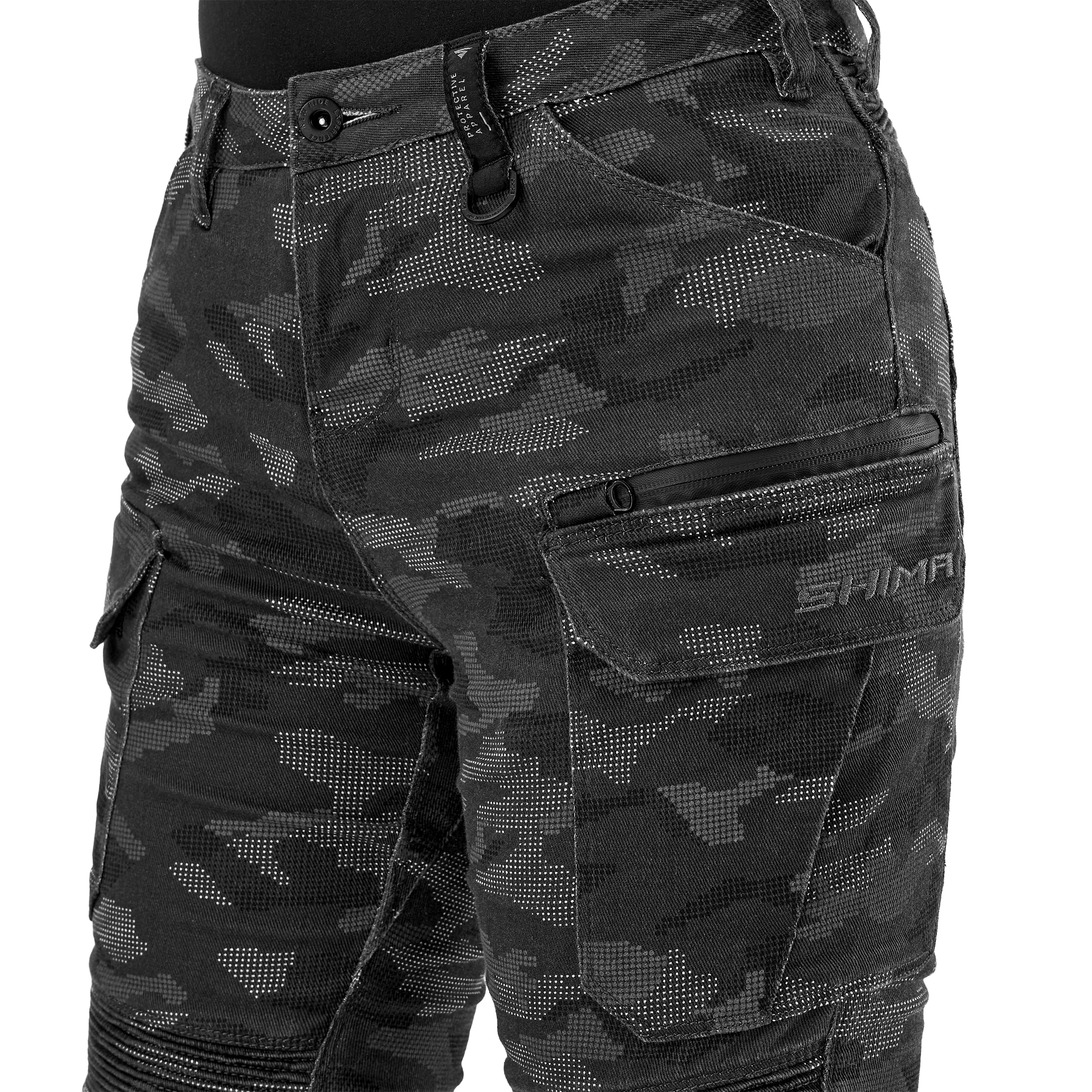 SHIMA Giro 3.0 Damskie spodnie motocyklowe Ochraniacze AirForce Homologowane obcisłe Tekstylia Cargo Urban Spodnie Ochronne Kolana Wentylowane Elastyczne Odzież Letnia (Damska, Camo, 24/30)