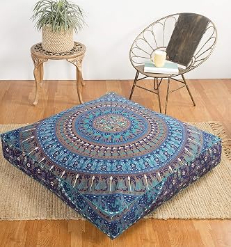 Popular Handicrafts Floor Pillow Cushion Cover - Hippie Mandala Square Ottoman Indian Elephant Camel Daybed Oversized Cotton Cushion Cover with Heavy Duty Zipper - Dog-Pets Bed, 35 Blue Turqouise
