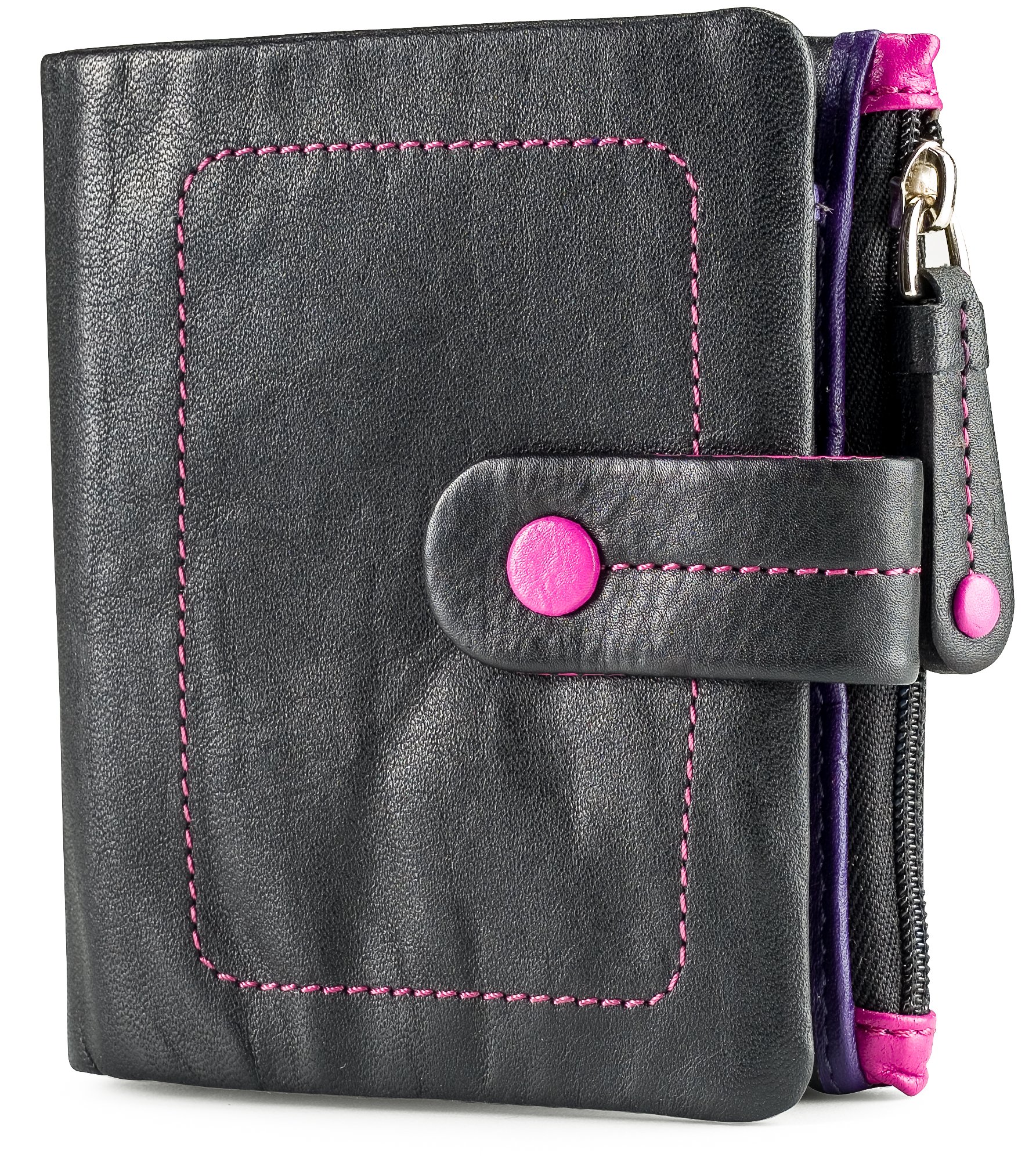 VISCONTI Mojito M77 - Cartera compacta de piel suave multicolor de 3.5 x 4.3 pulgadas, Negro Multi, 3.5" x 4.3", Cartera con cremallera