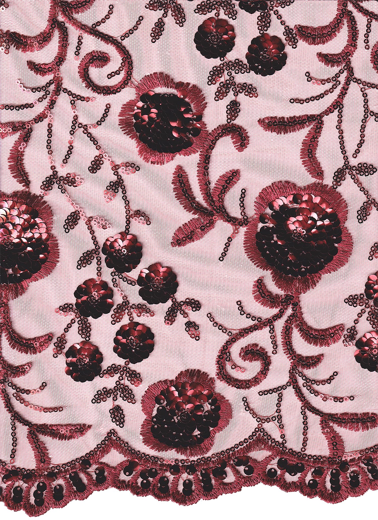 Japanese-Inspired Sequined Lace Fabric 130cm Wide in 10 Beautiful Colours - Cherry RED - Half METRE