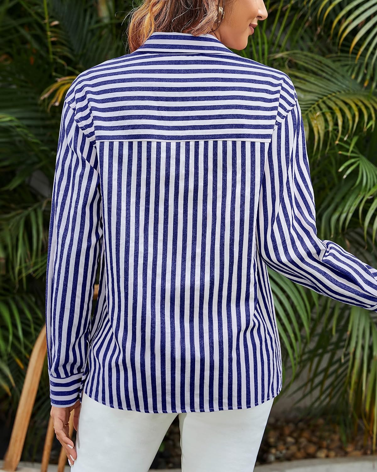 Women's Blouses Striped Long Sleeve Shirts Button Down Loose Fit Casual Tops - Image 4