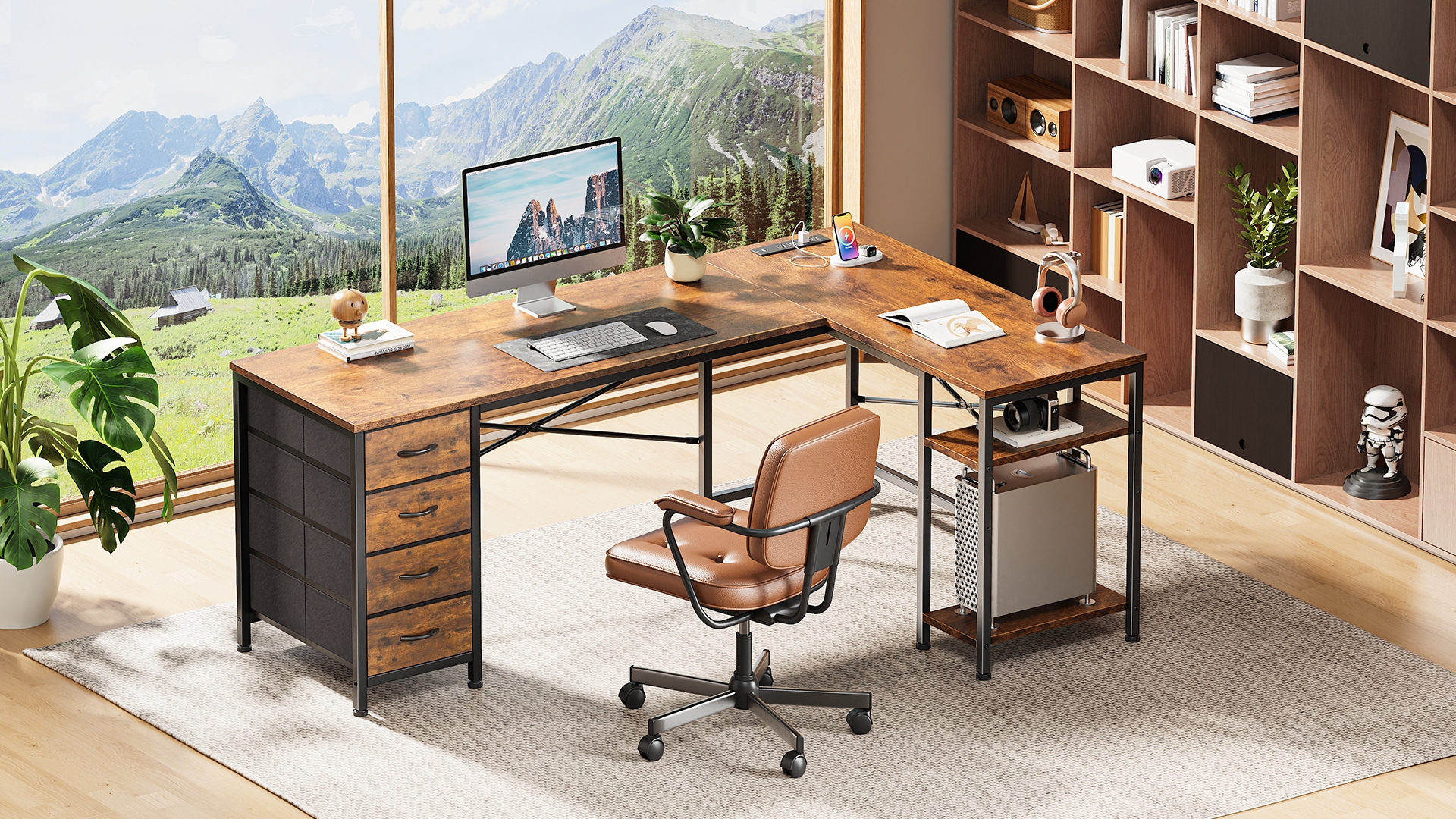 Amazon.com: Huuger 63 Inch L Shaped Desk with Fabric Drawers