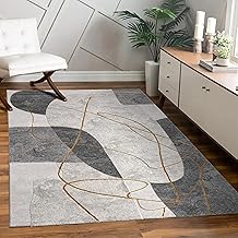 Modern Living Room Bedroom Rug Short Pile Shiny Palm Tree Pattern Geometric High Low 3D Effect 160 x 230 cm Colour: Grey
