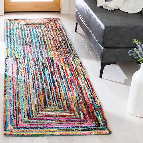 SAFAVIEH Nantucket Collection - Alfombra de pasillo, 2 pies 3 pulgadas x 8 pies, color verde azulado, hecho a mano, bohemio, abstracto, algodón y