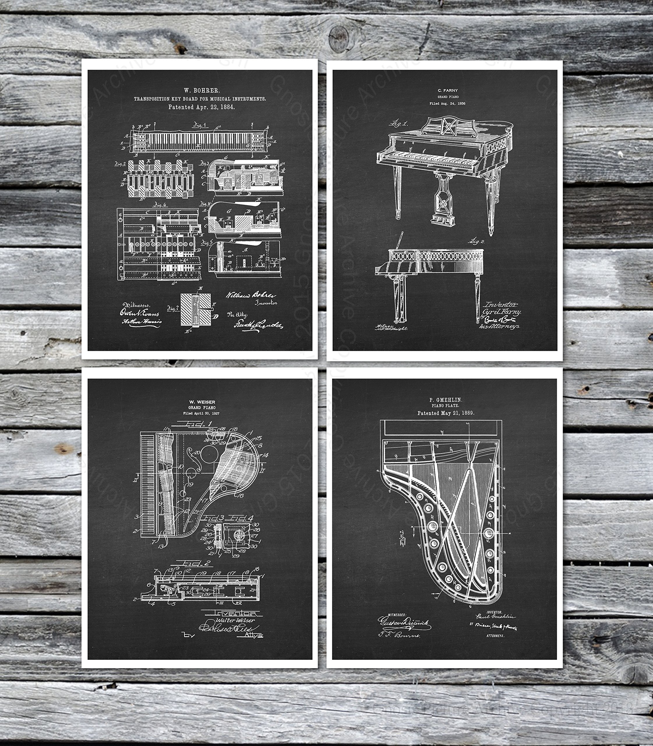 Amazon.com: Piano Art Set of 4 Unframed Piano Blueprint Posters