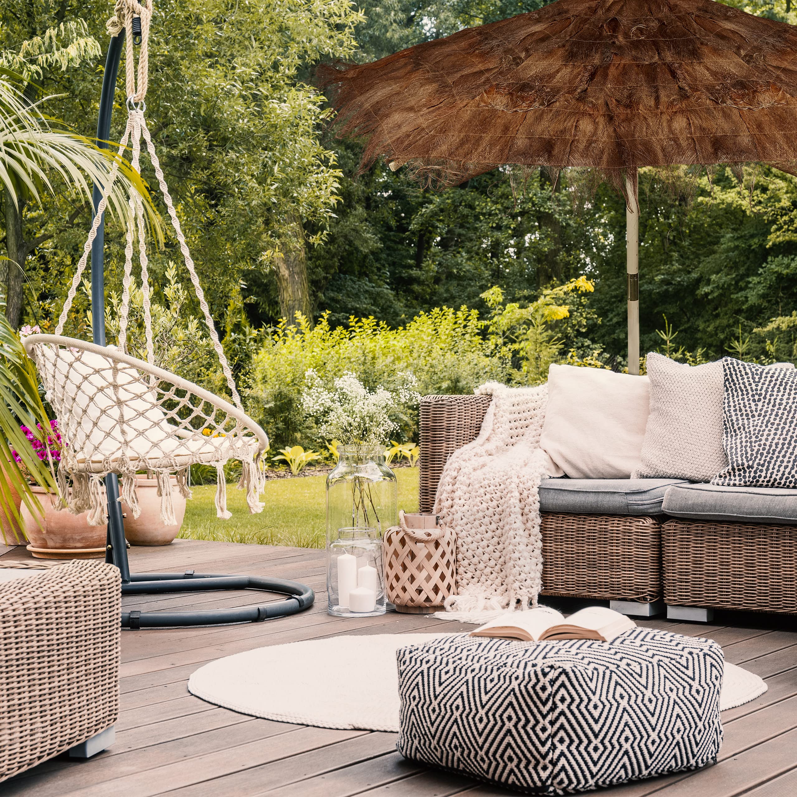 Relaxdays Parasol Style Hawaii, fabriqué Main, HxD: 250x215 cm, Sapin et Fibres Palmier, résiste aux intempéries, Marron