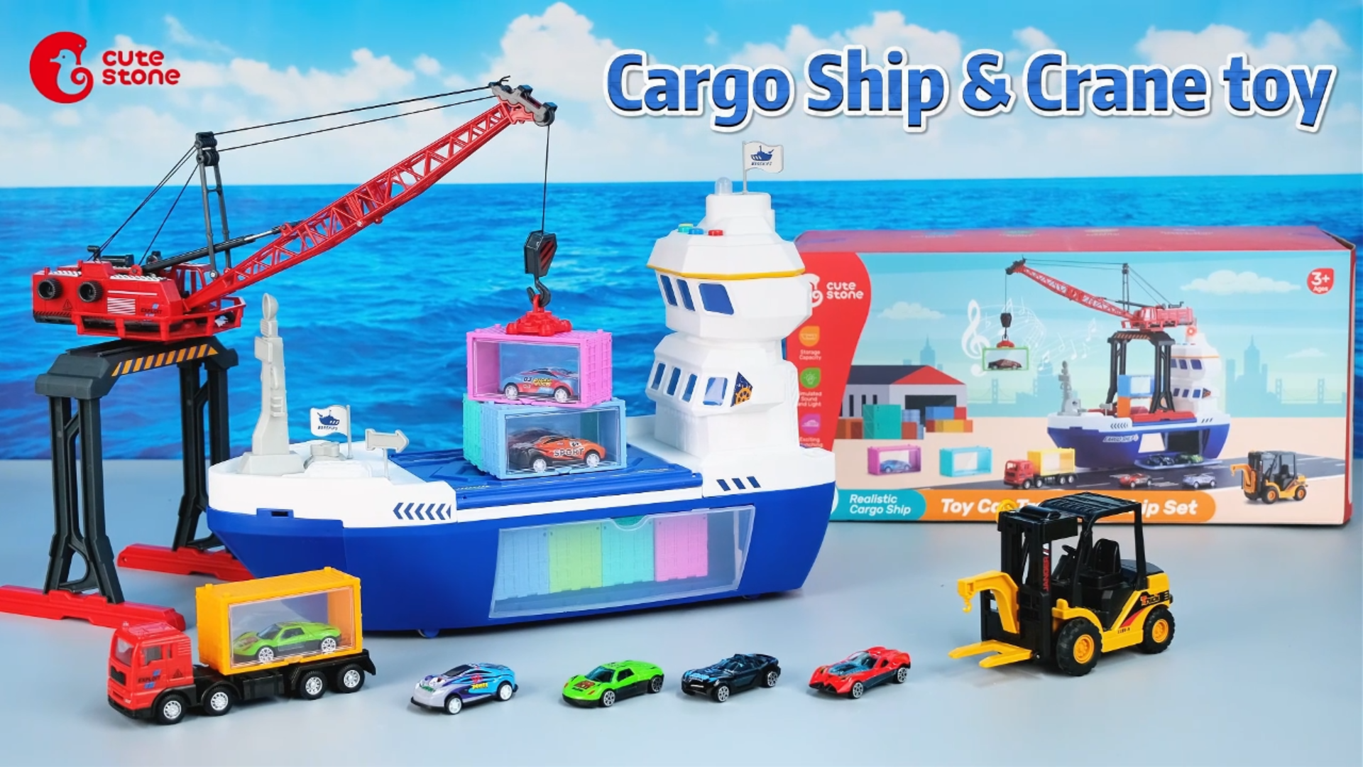 Amazon.com: CUTE STONE 2-in-1 Toy Boat & Crane Playset, Cargo Ship