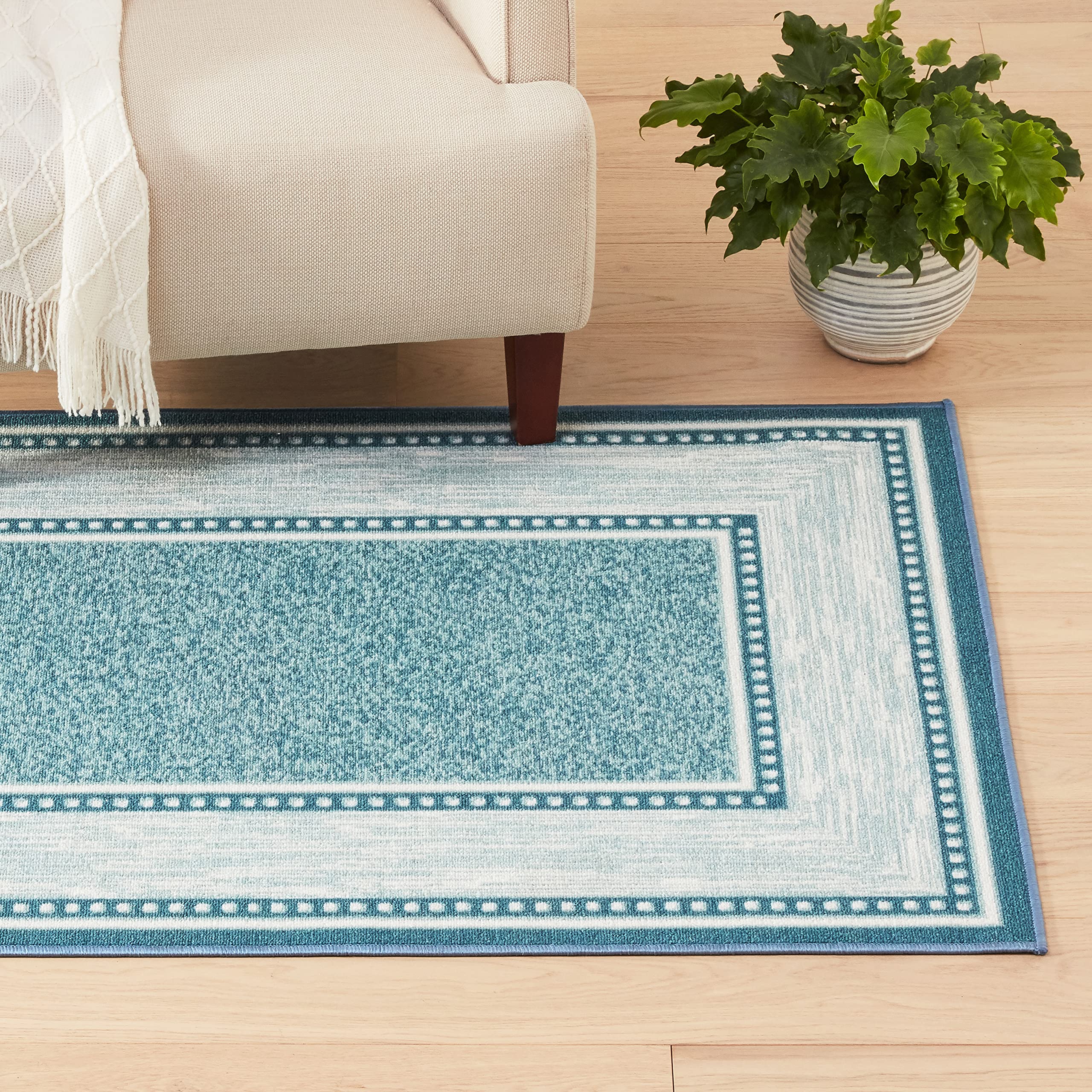 Ottomanson Ottohome Collection Contemporary Bordered Design Gray Non Slip Area Rug, 3'3'' X 5', Blue