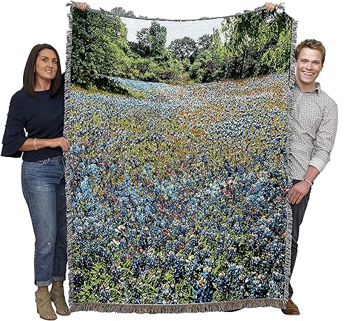 Pure Country Weavers Manta de flores de Bluebonnets del estado de Texas, manta de tapiz de regalo tejida de algodón, fabricada en los Estados Unidos