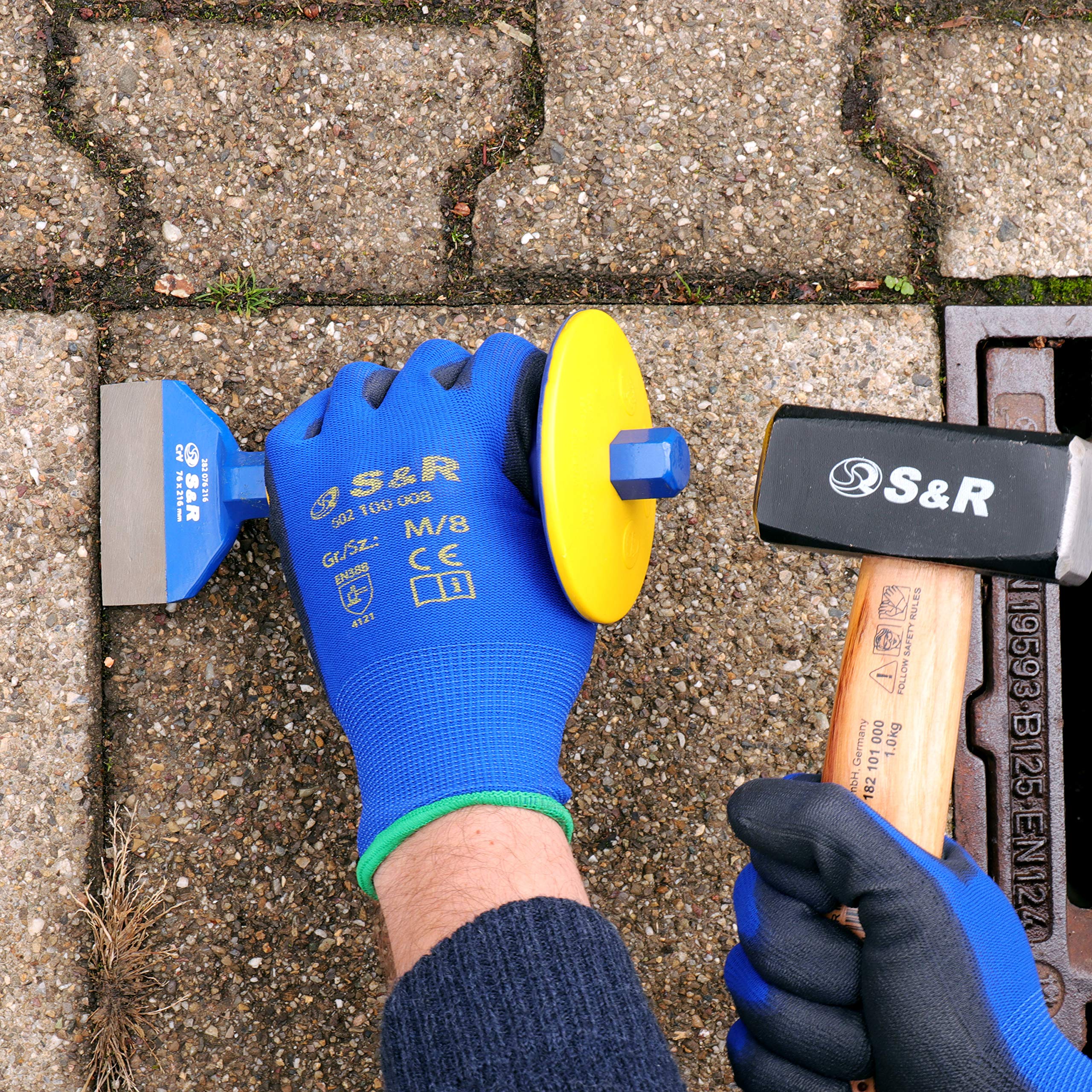 S&R Scalpello da Muratore Piatto con Paracolpo 76 x 216mm. Per Piastrelle, Calcestruzzo, Pietre, Pavimenti