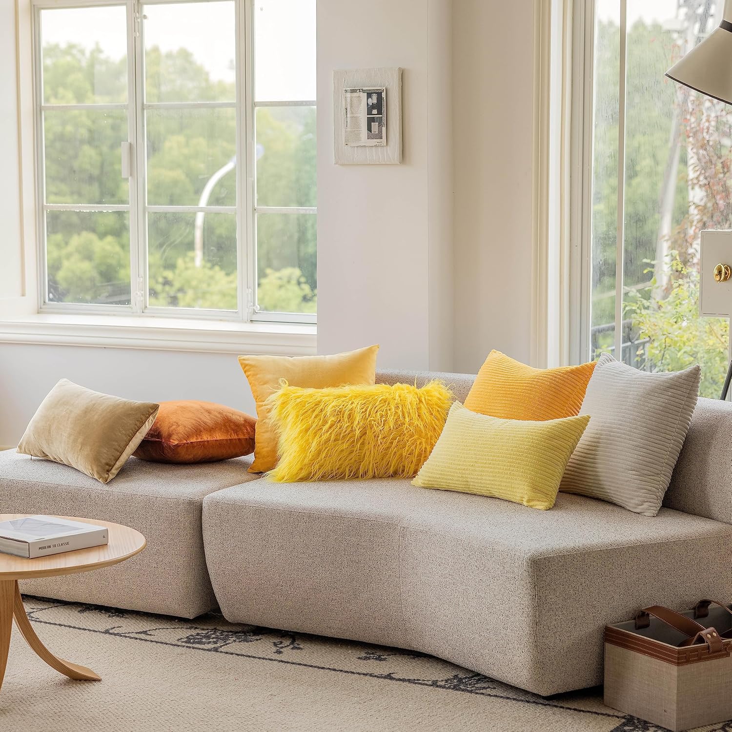 Home Brilliant Mustard Yellow Throw Pillow Cover 18x18 Decorative Plush Corduroy Striped Spring Decor Throw Pillow Cushion Cover for Couch Bed Decor, 18 x 18 (45x45), Sunflower Yellow - Image 2