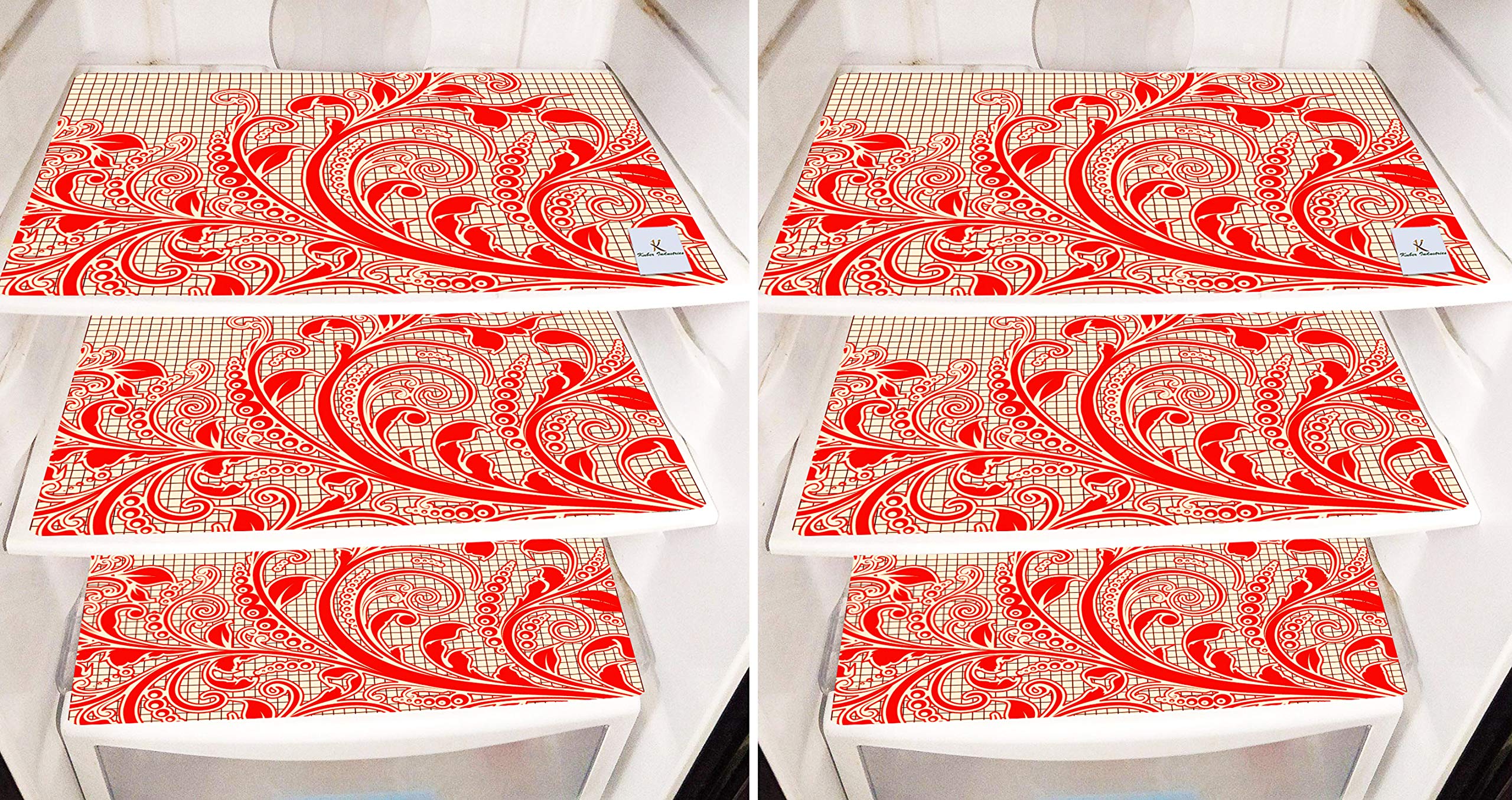 Heart Home Leaf Design 6 Pieces PVC Refrigerator/Fridge Multipurpose Drawer Mat Set (Red) CTHH5416