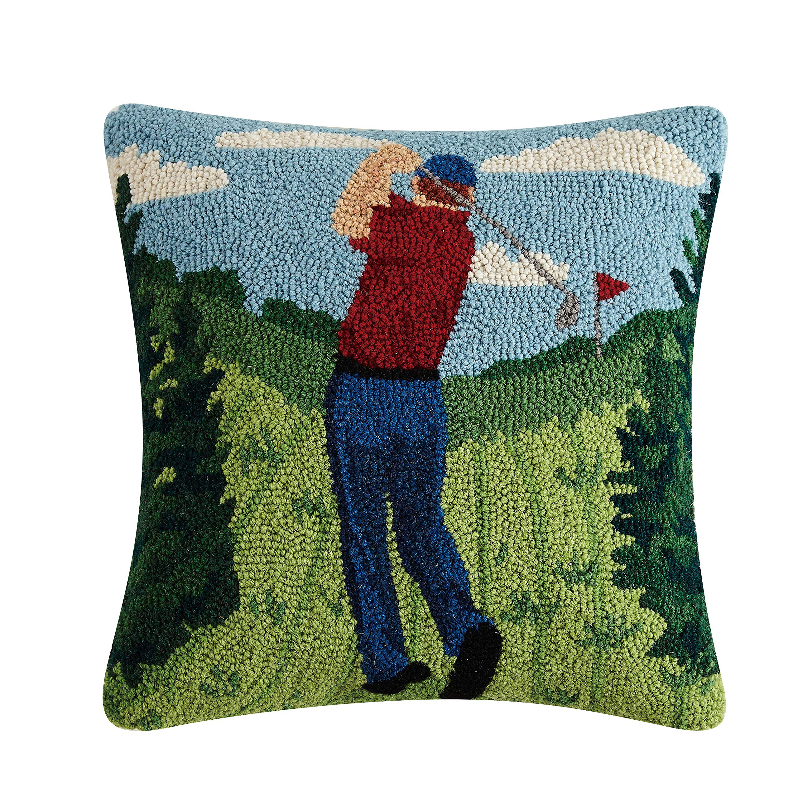 Peking Handicraft 30TG419C16SQ Poly Filled Hook Throw Pillow, Wool and Cotton (Golfer, 16-inch Square)