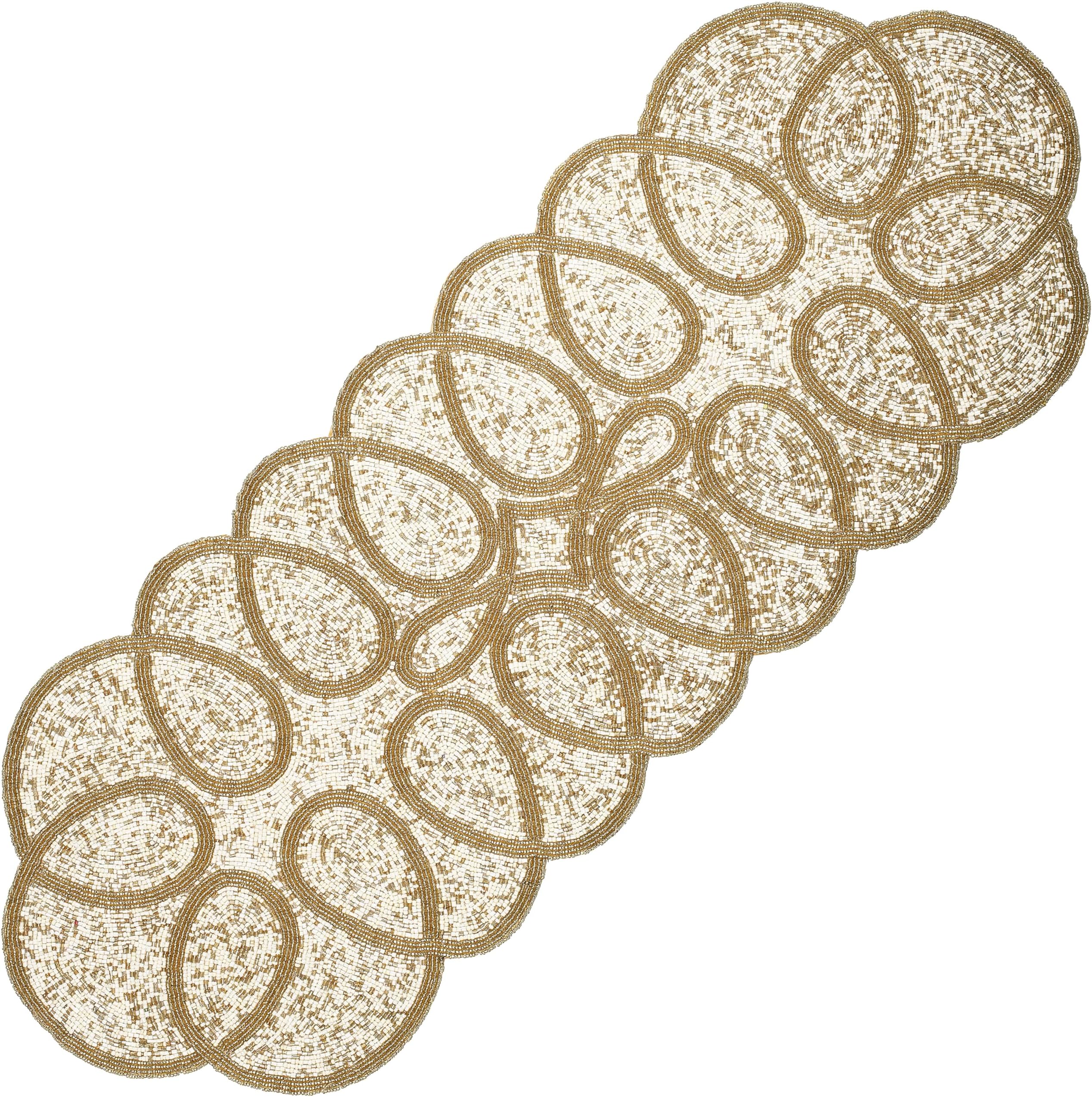 Handcrafted Embroidery Thread Glitz Beaded Table Runner for Tabletop Decoration Gold/Ivory - Home Decor Mat for Wedding Christmas Decoration Family Gathering - Pack of 1 Measure 13 x 36 inches