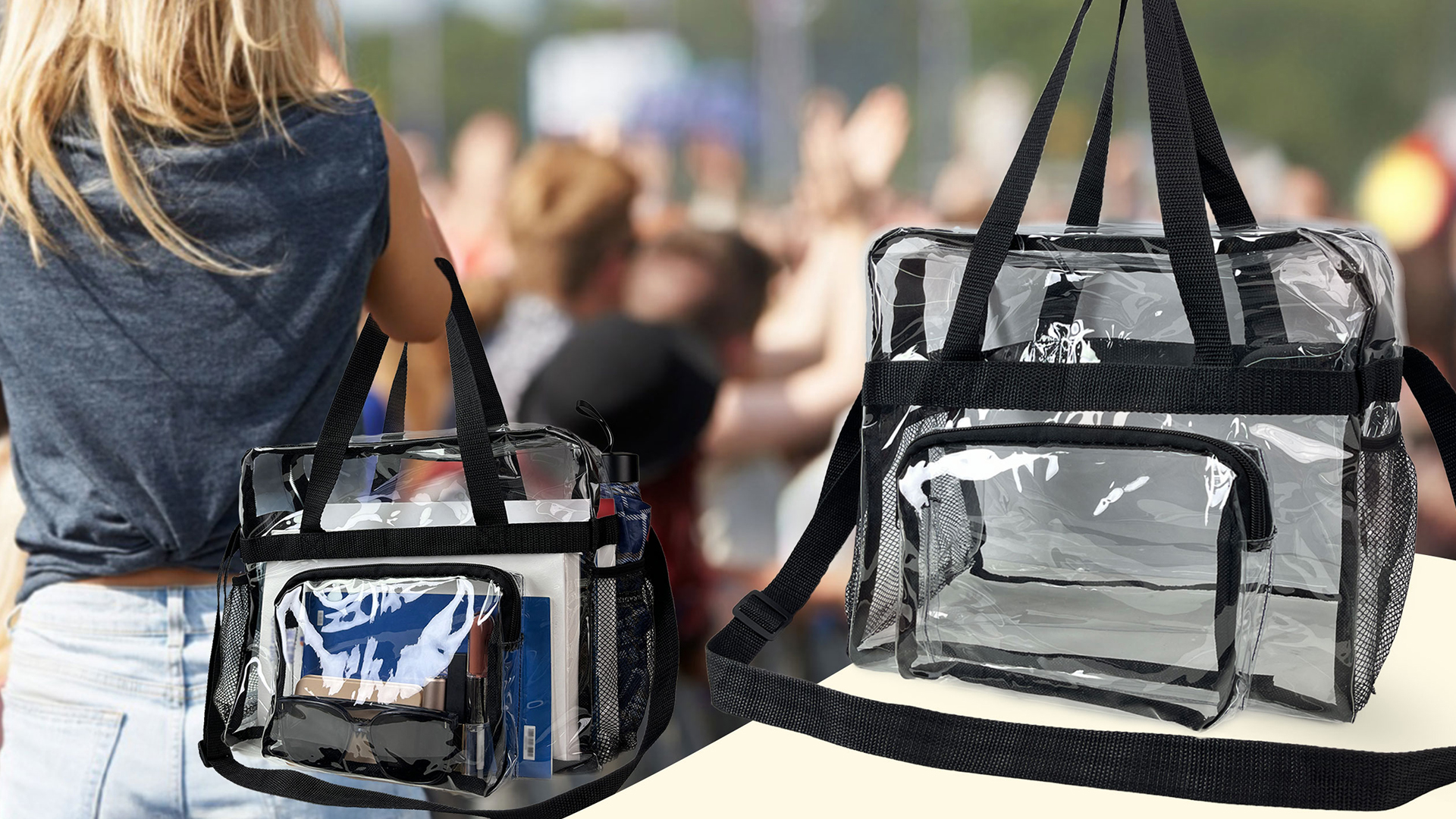 12x6x12 clear stadium bag, Clear Tote Bag Crossbody Purse for