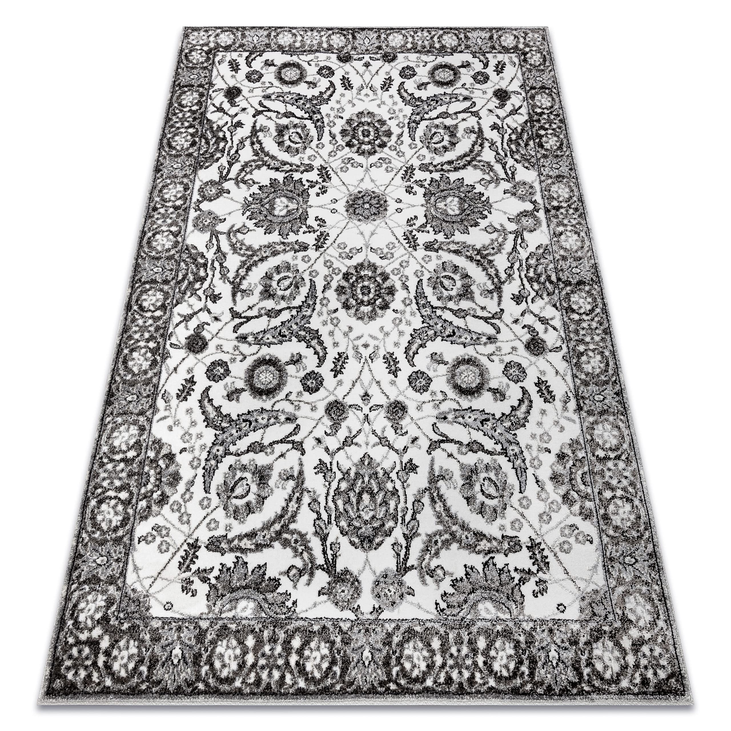 Tapis MATEO 8037/644 moderne structurelle gris, tissage de prestige aux fleurs 140x190 cm