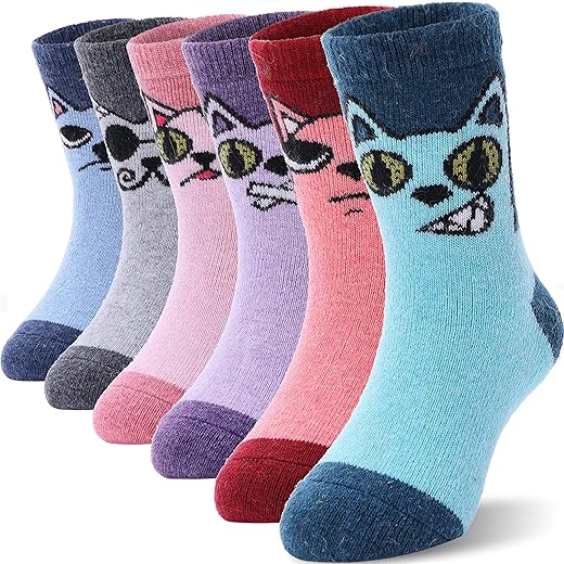ANTSANG Kids Wool Hiking Socks Toddlers Boys Girls Warm Thick Thermal Crew Boot Heavy Cozy Snow Cabin Winter Gift Snowboarding Socks 6 Pairs(Christmas 2 Deer,1-3 Y)