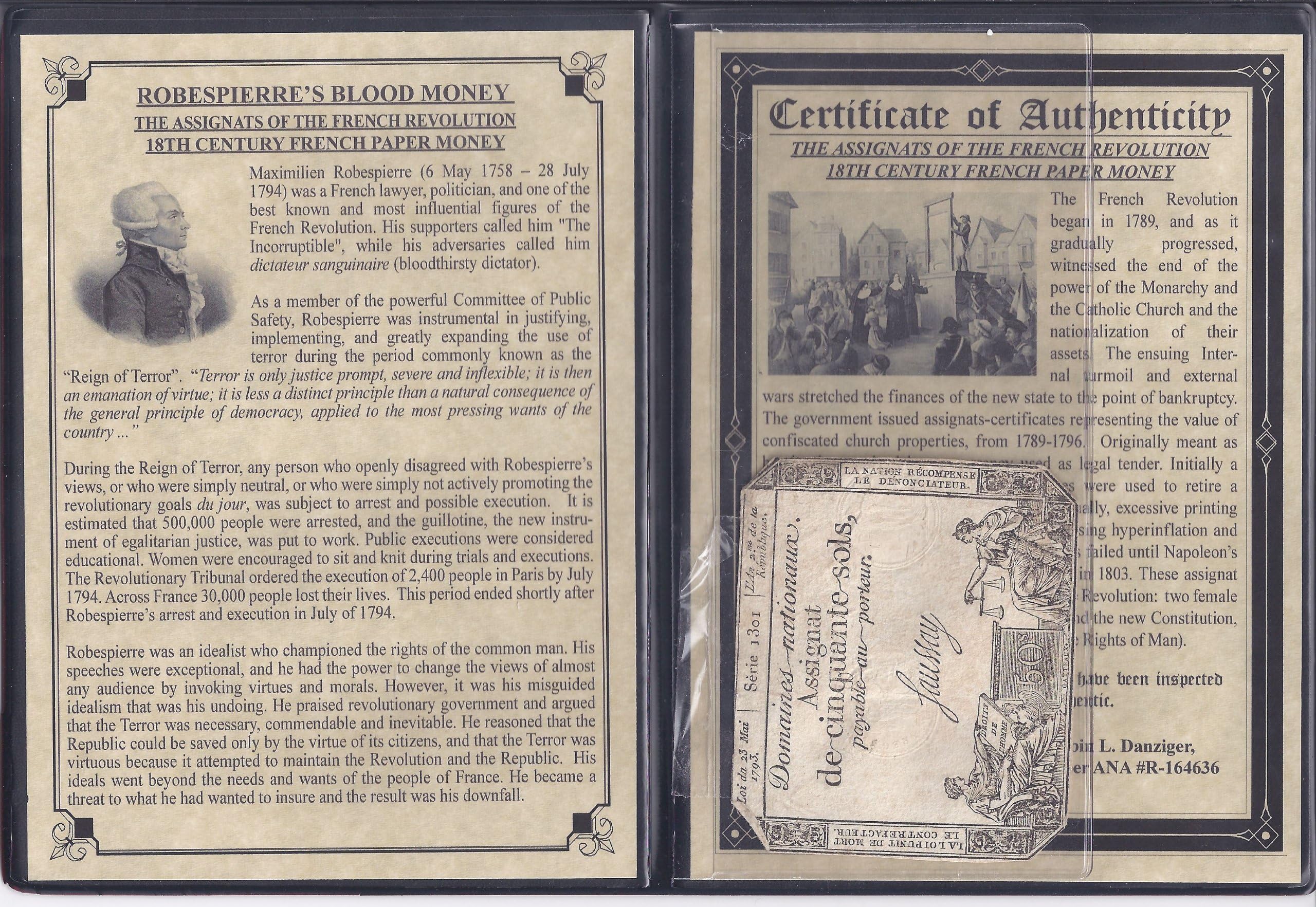 Blood money 1793 Banknote with Certificate & Album