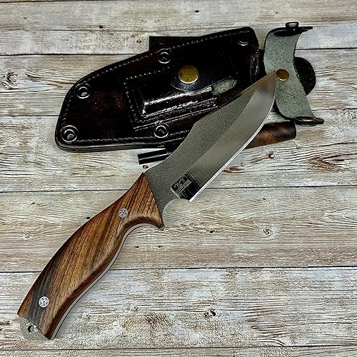 Miniatura 2 de Cuchillo de caza de hoja fija hecho a mano, cuchillo táctico de hoja N690 con funda de cuero y arrancador de fuego de magnesio, cuchillo táctico de