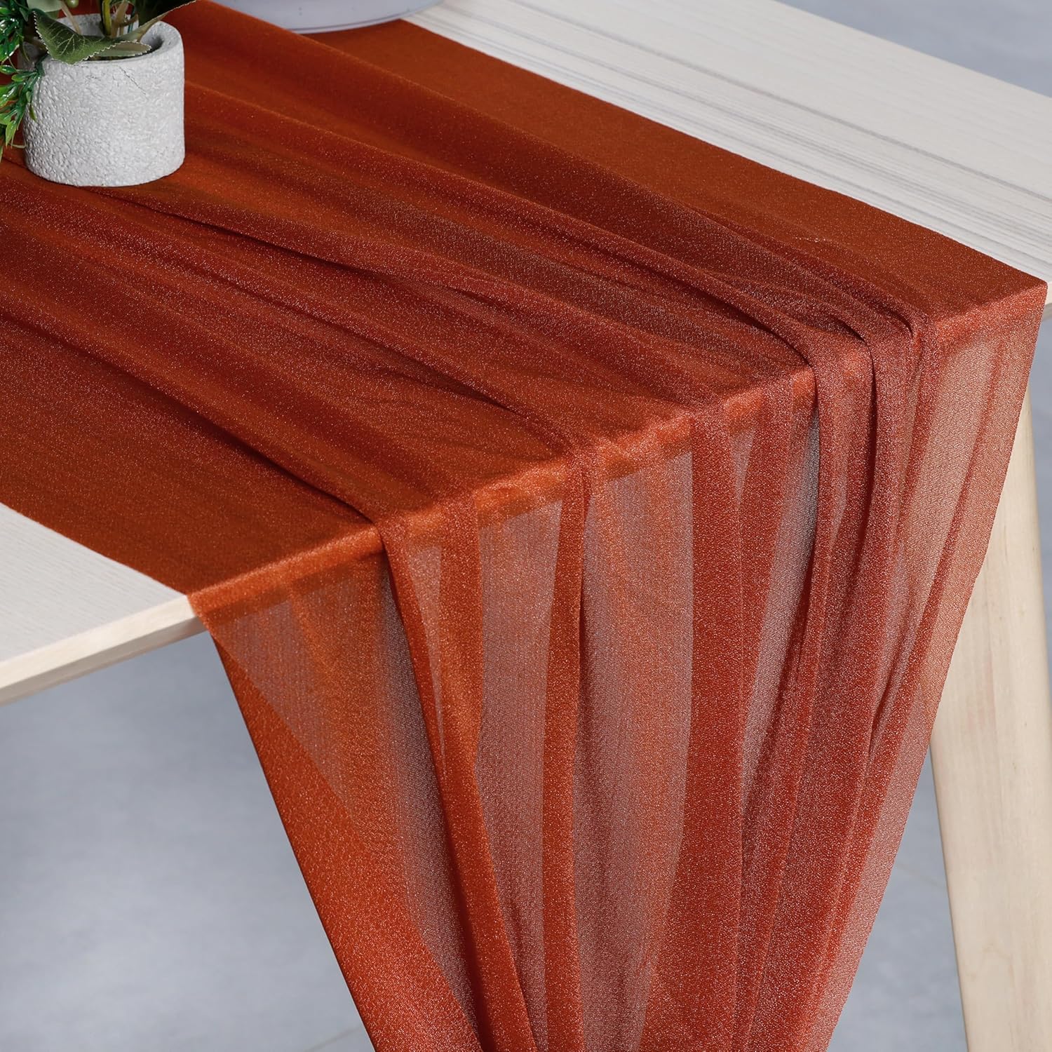 MDS 12 Pack 14ft Chiffon Table Runner 29 x170 Inches Sheer Wedding Runner Romantic Rustic Table Runner for Wedding Decorations, Birthday Parties, Bridal Shower Party Arch Decor - Terracotta