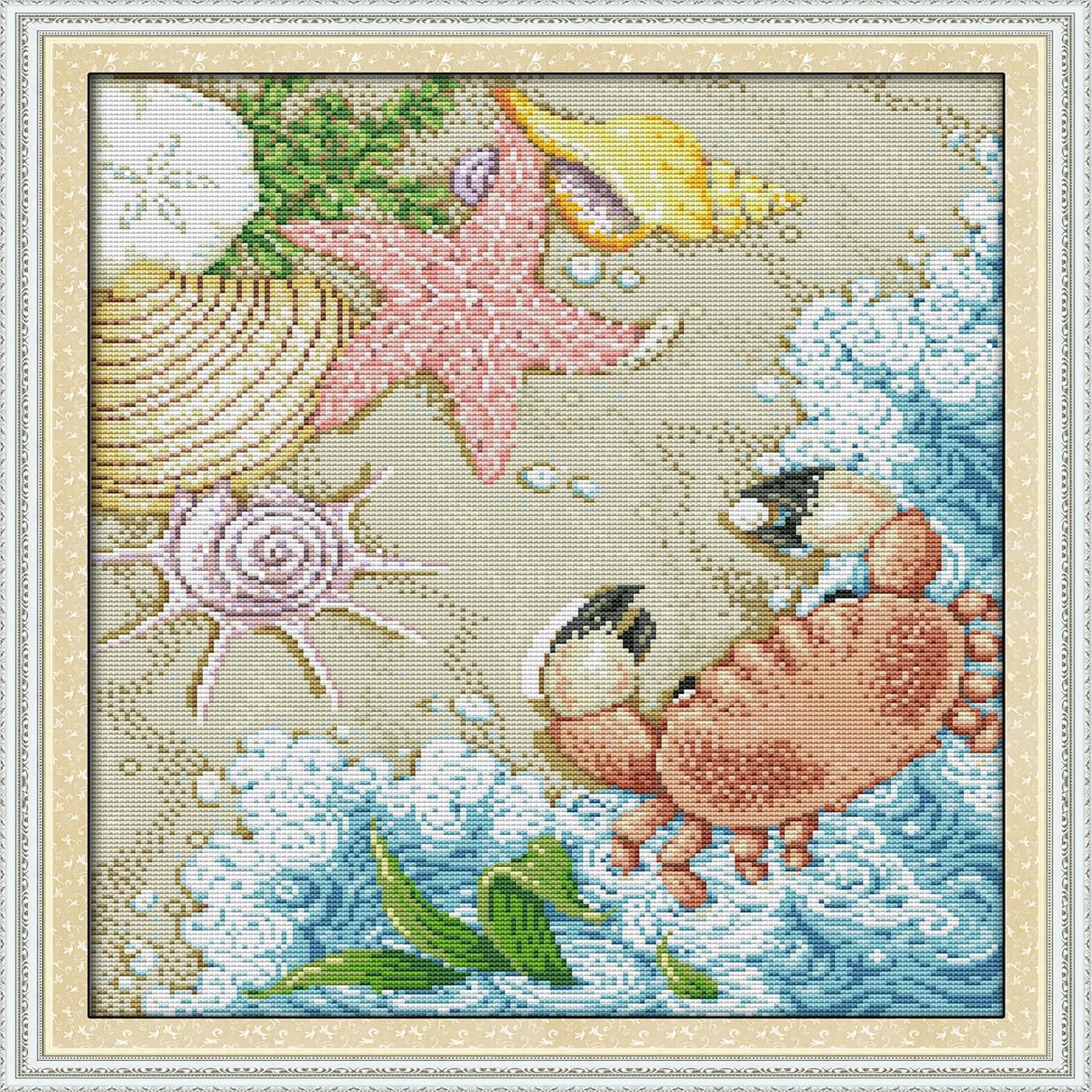 Howie's Needlepoint Cross Stitch Kits, 11CT Pre-Printed Pattern Needlepoint Kits, Full Range of Stamped Starter Kits (The Beach, 18.5 x 22.8 Inch)