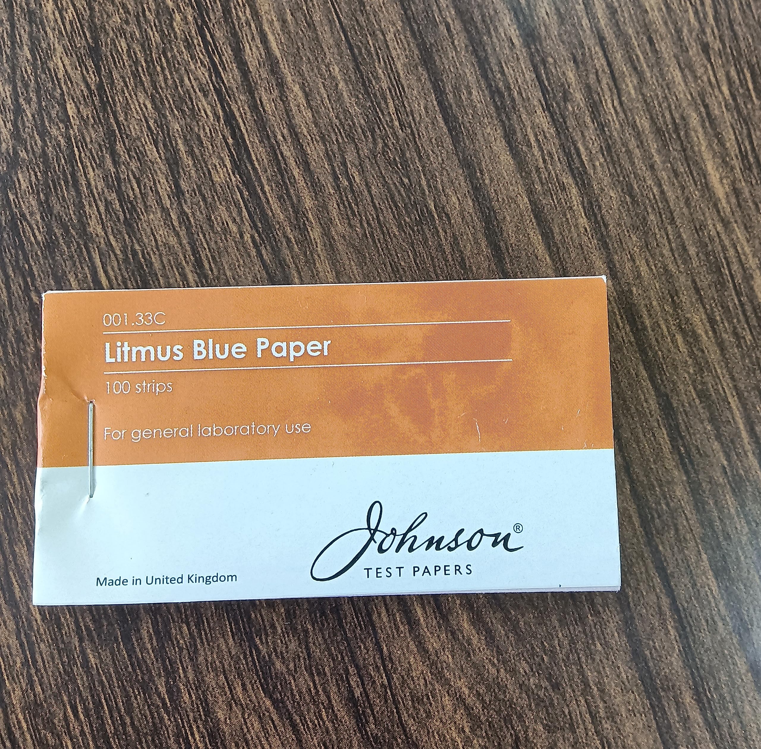 Johnson Blue Litmus Test Paper, 001.33C, pH 7, 100 Strips/Pack