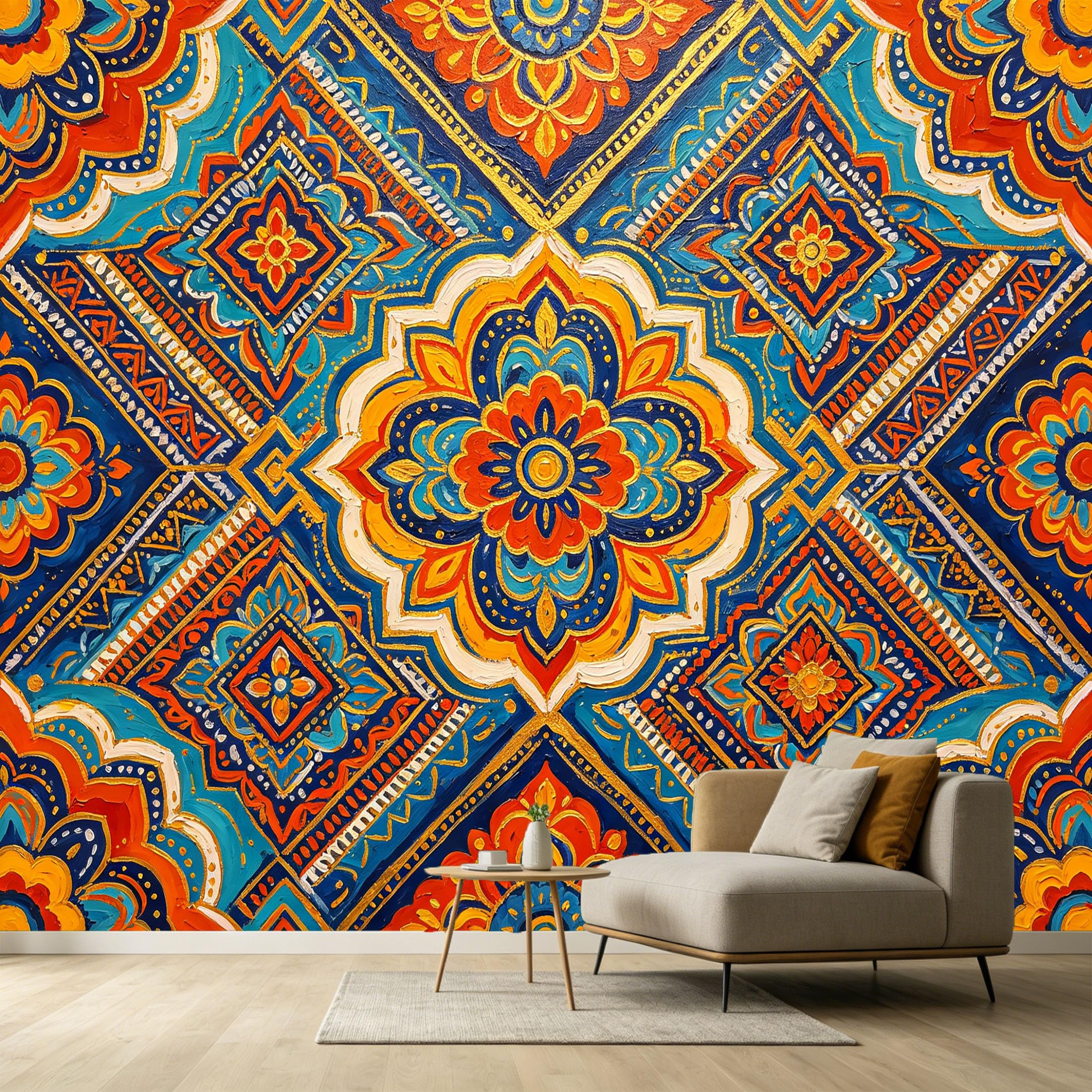 Custom Size Wall Murals Geometric Pattern Oil Painting Vibrant Bohemian Textured SelfAdhesive Wall Fabric Removable Large Wallpaper for Photo Living Room