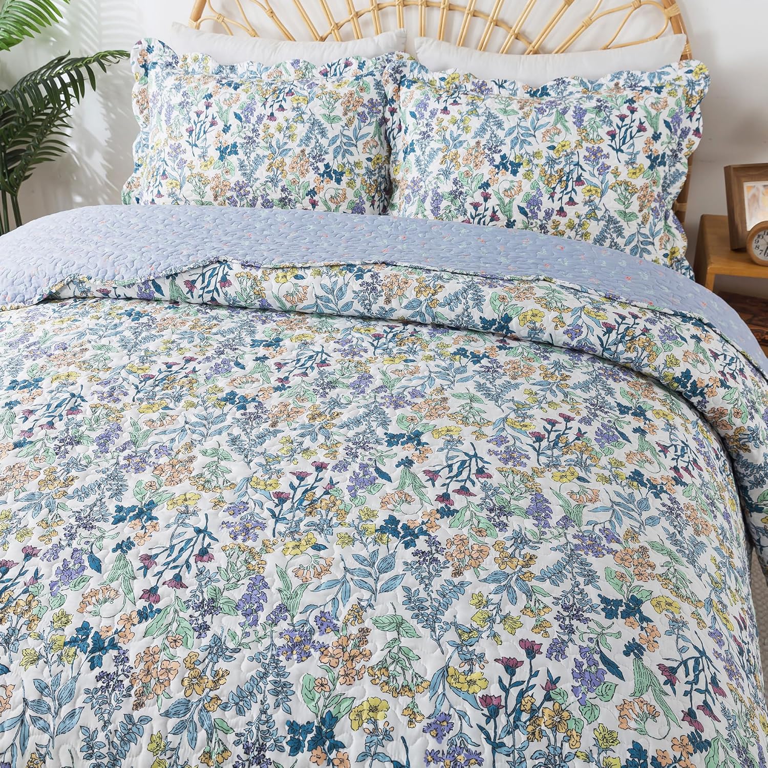 HoneiLife King Quilt Bedding Set - Floral Quilt Sets 3-Piece, Wildflower Bedspreads for King Bed, Microfiber Coverlets Botanical Bed Cover All Season Quilts-Variety King-106" x 96" Variety