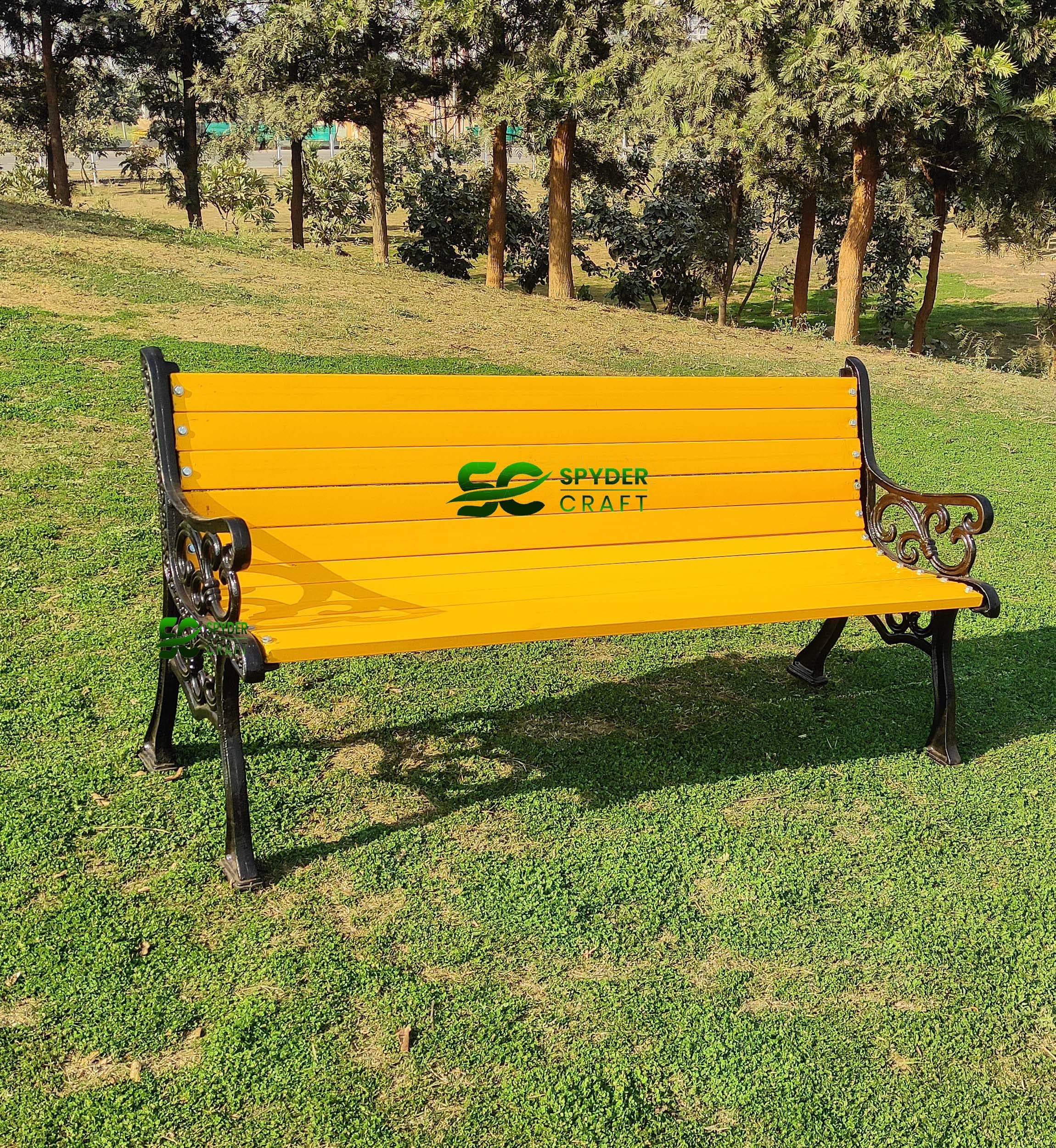 TRADE CRAFT Royal Cast Iron Metalic 3 Seater Metal Bench for Garden Bench for Indoor & Outdoor Park Patio Bench Living Room Terrace Balcony (Yellow)