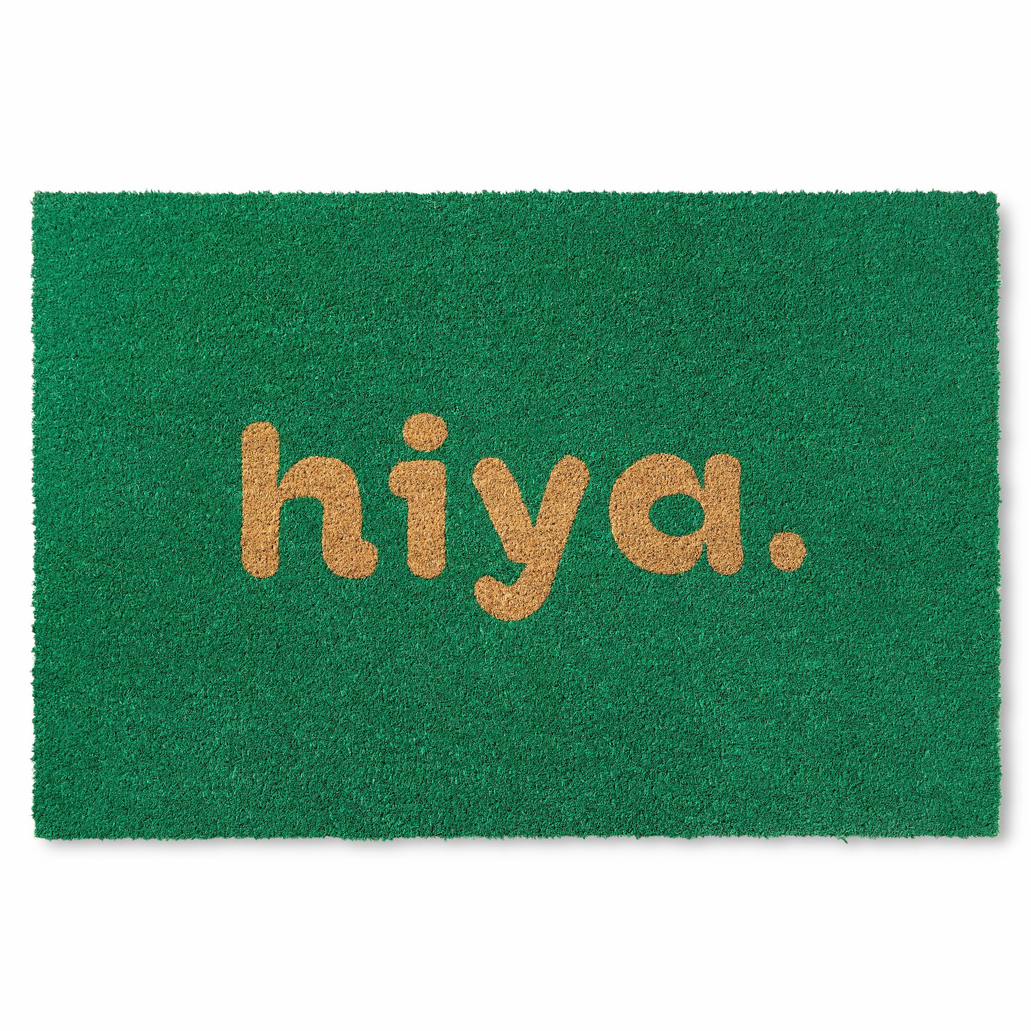 Hiya Painted Welcome Door Mat, Natural Coir, Heavyweight, Non-Slip Entryway Mat, Green, 18"x30"