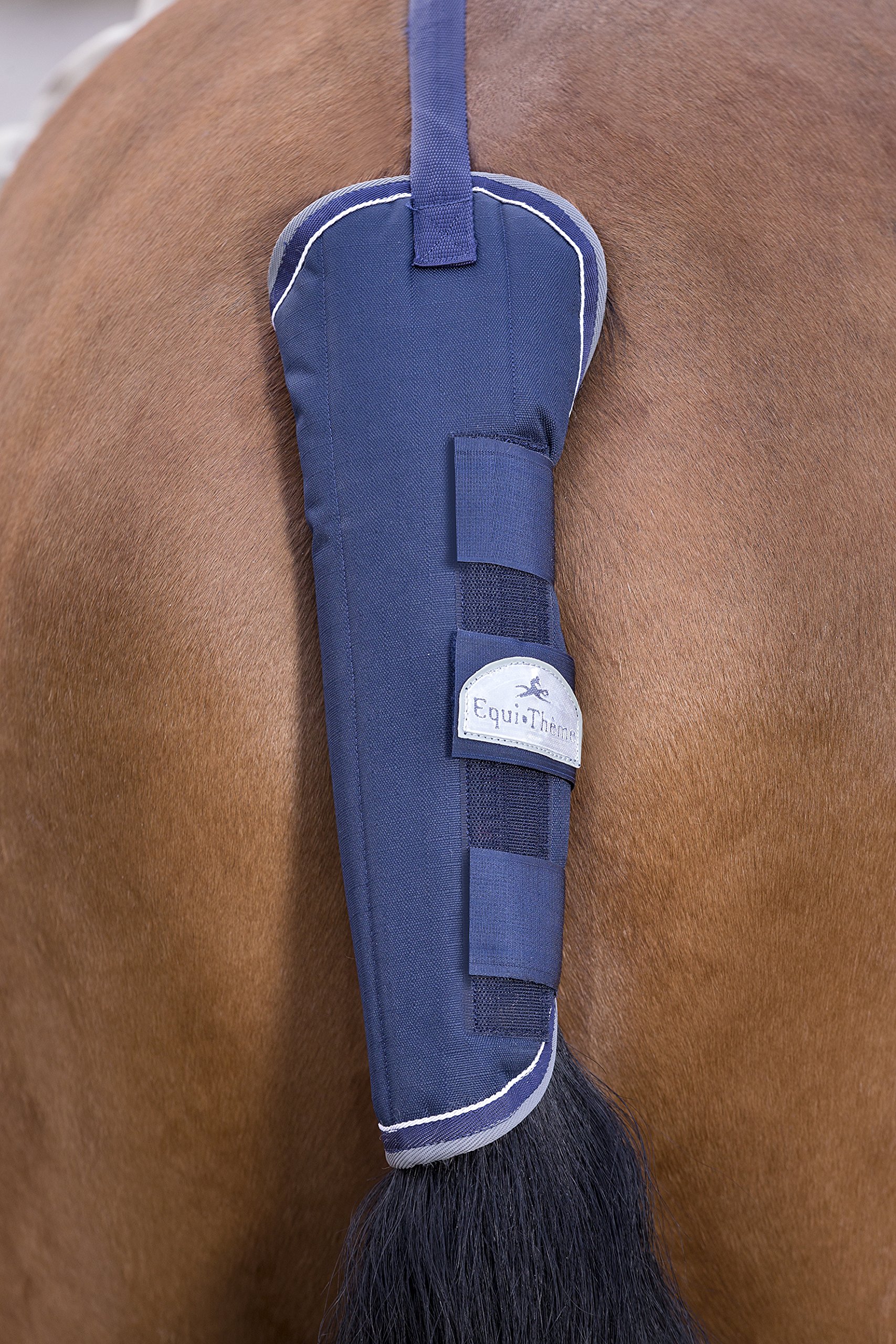 Protector de cola "Tyrex 600 D" de Equi-Thème, color azul marino, contraste gris/blanco, sangre caliente