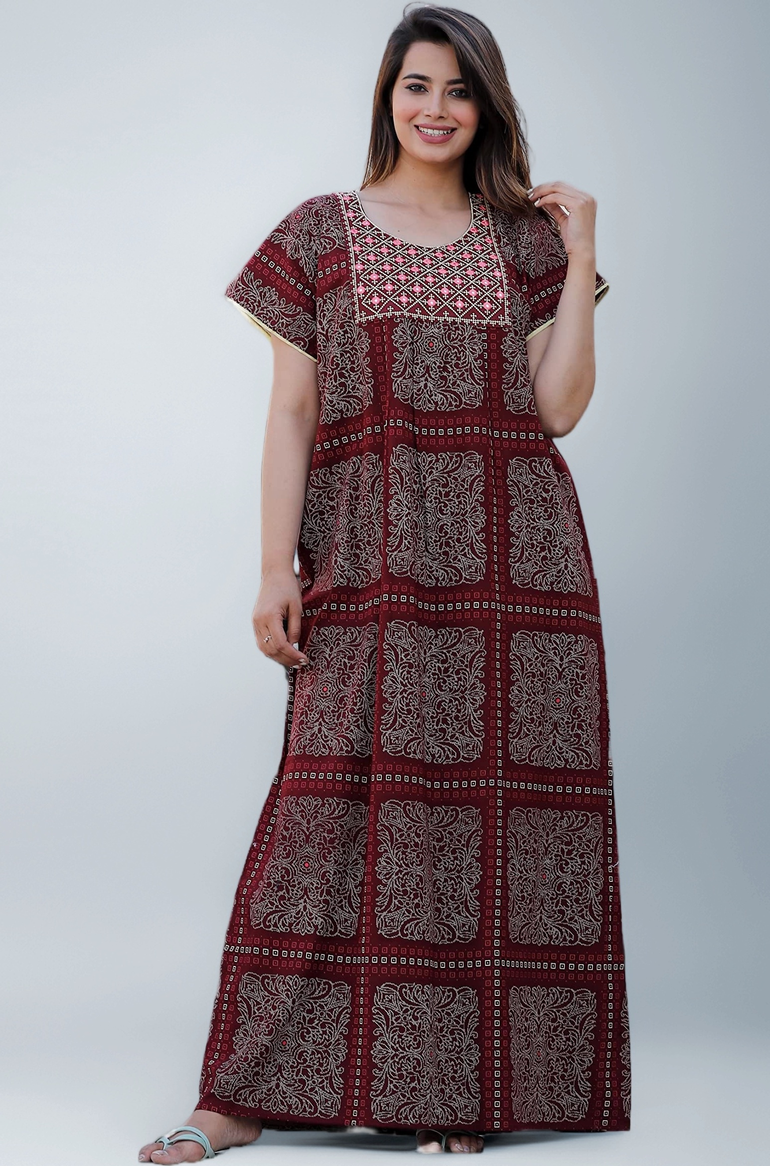 Pure Cotton Embroidery Nighty for Women's | Night Gown | Nighty | Nightdress | Maxi | Sleepwear | Jaipuri Nighty | Nighties | Gown