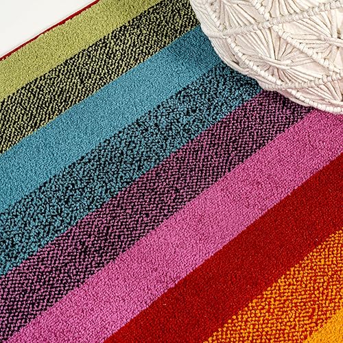 Miniatura 5 de JONATHAN Y DZC102A-3 - Alfombra retro contemporánea con diseño de arco iris a rayas, para niños y novedades, casual, geométrica, contemporánea para