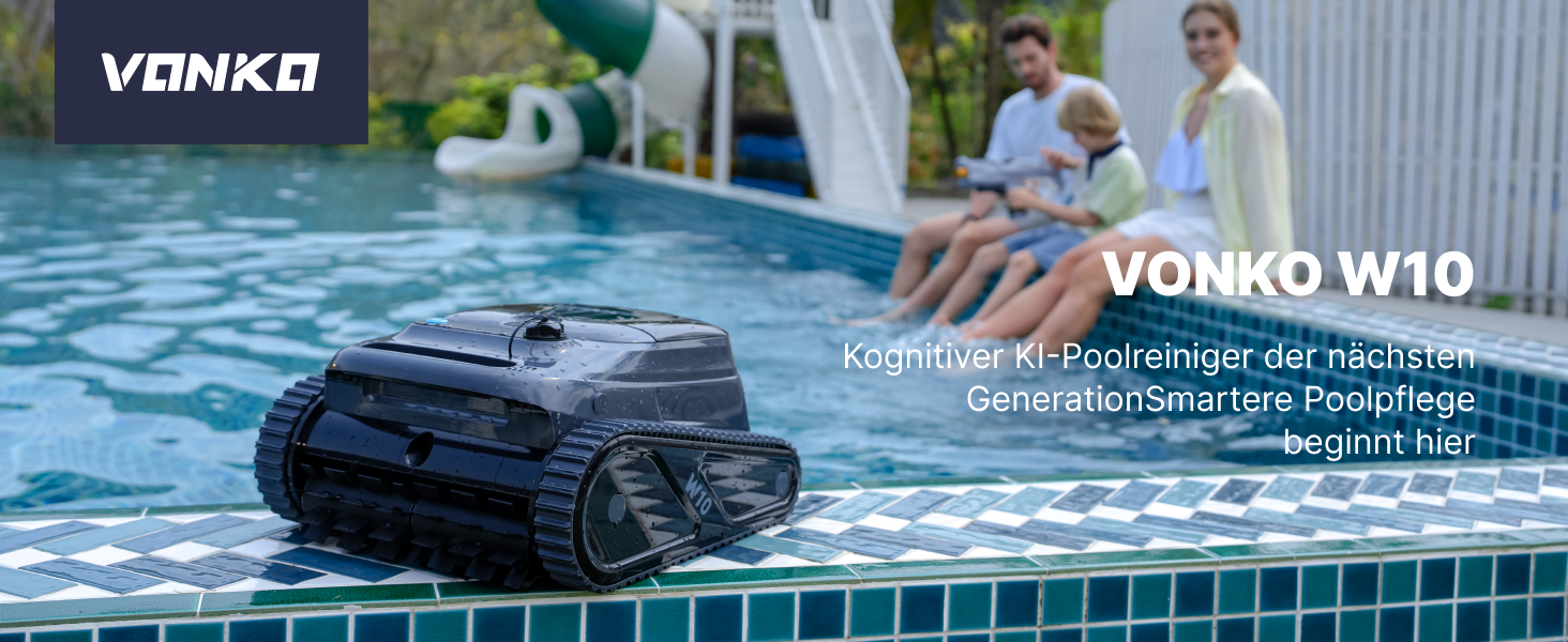 VONKO W10 Poolroboter Kabellos – Boden, Wand & Wasserlinie, AI-Vision-Navigation, 180 Min Laufzeit, 20.000 L/h, 5200-mAh-Akku, App-Steuerung, Für Pools Bis 200 M² VONKO W10 Poolroboter Kabellos – Boden, Wand & Wasserlinie, AI-Vision-Navigation, 180 Min Laufzeit, 20.000 L/h, 5200-mAh-Akku, App-Steuerung, Für Pools Bis 200 M²